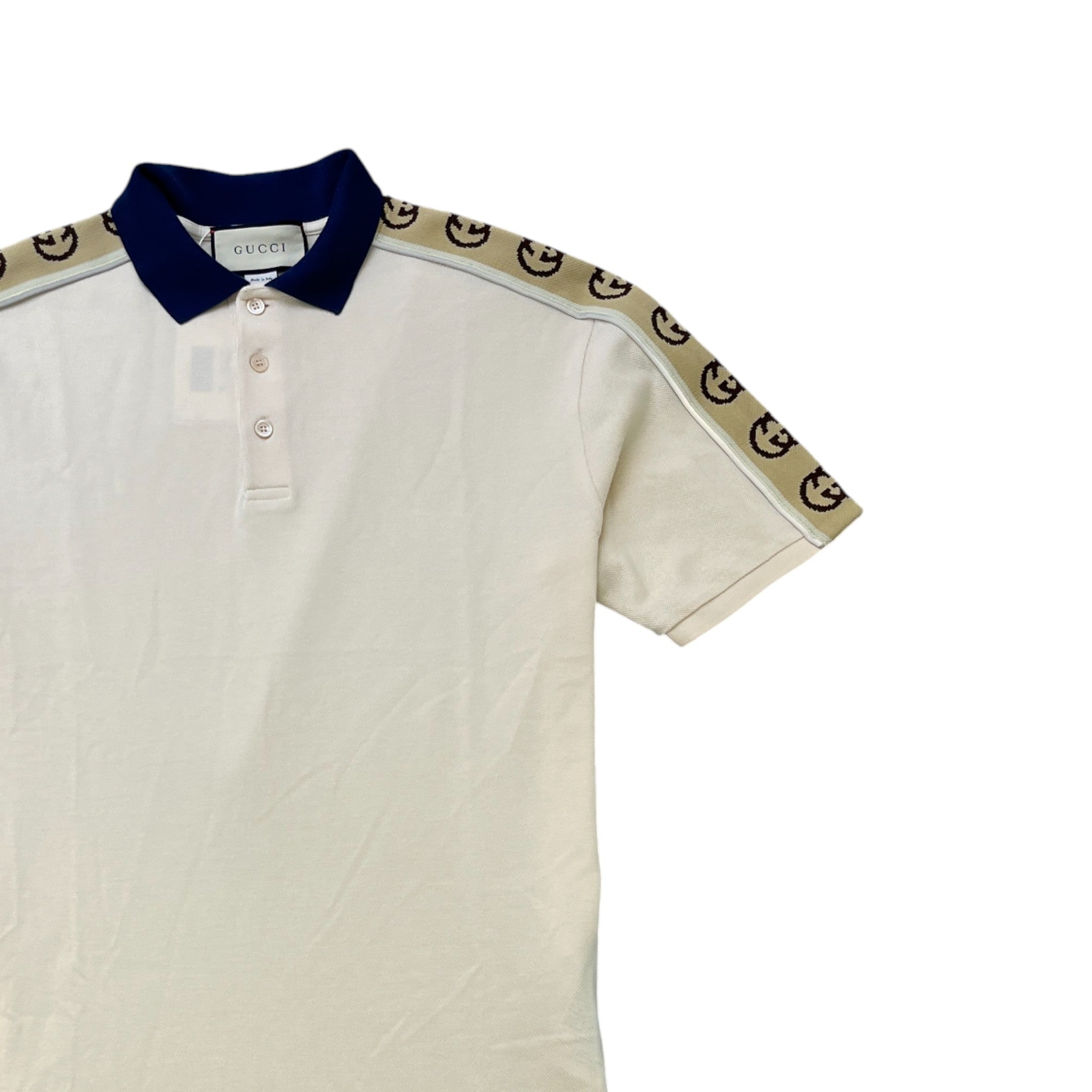 Men's Interlocking G Stripe Polo Shirt Beige Size M