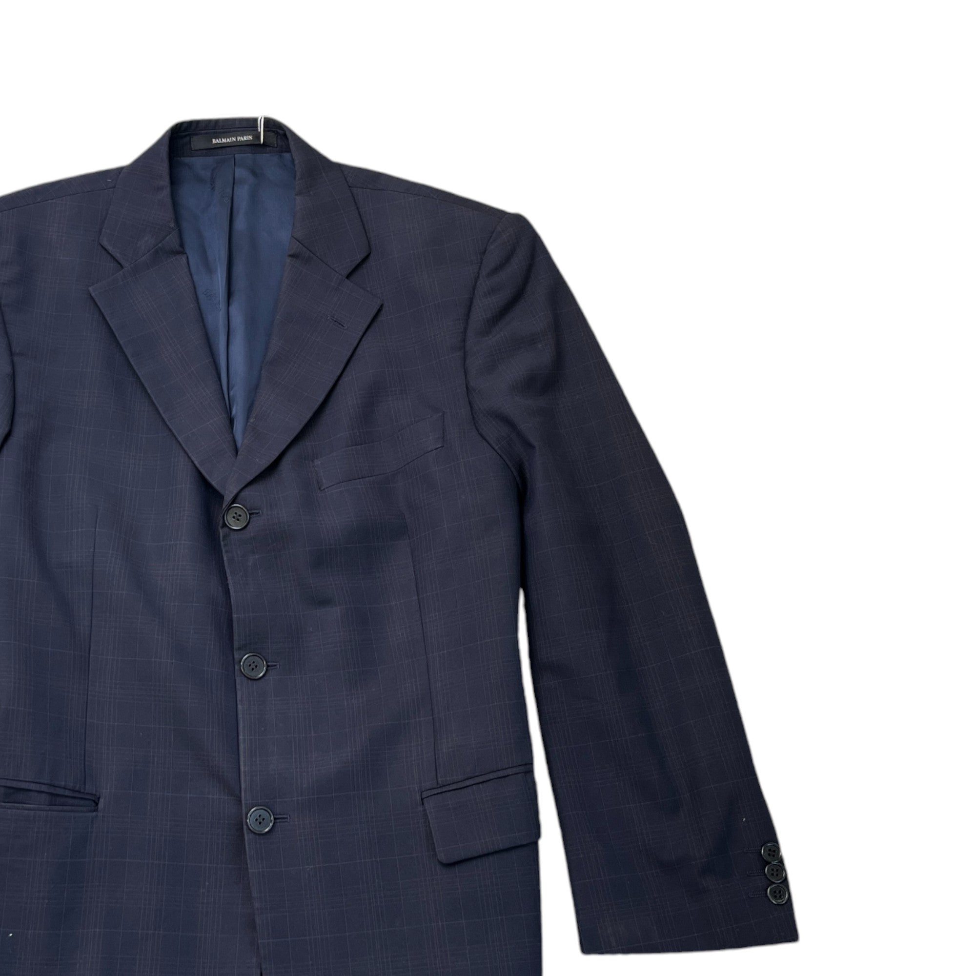 Men's Fine Check Blazer Jacket Navy Size L