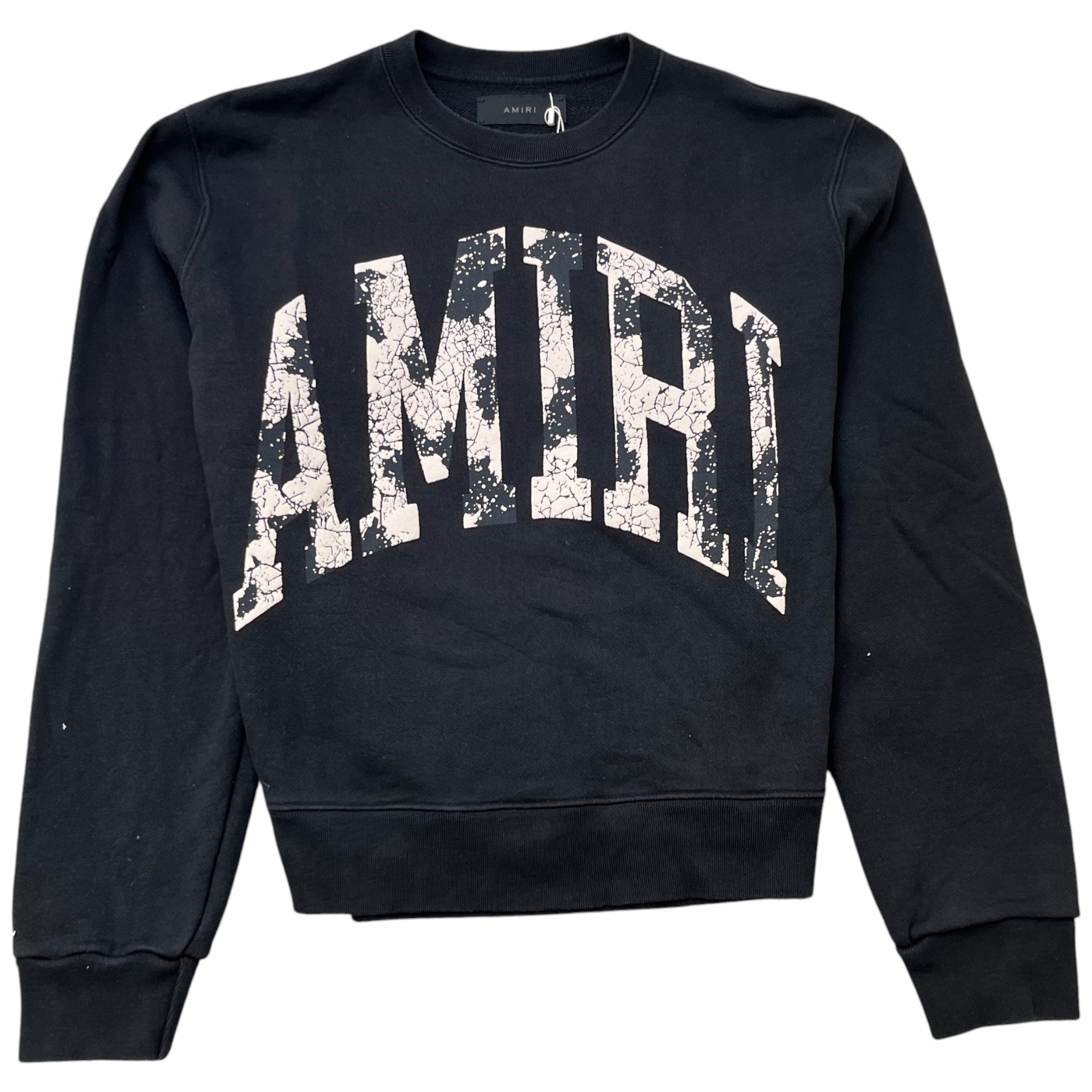 Men's Distressed Logo Print Jumper Black Size L