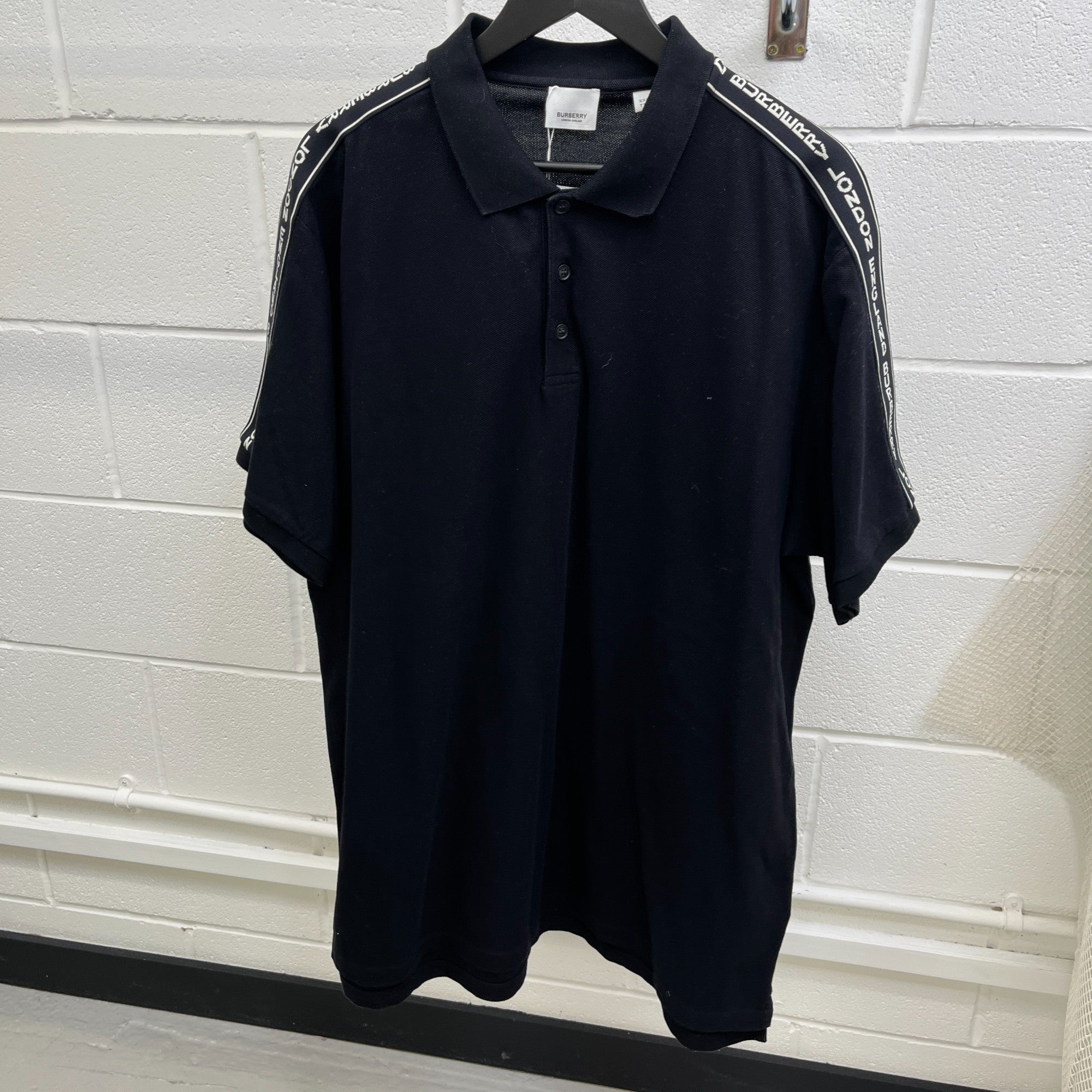 Men's Tape Logo Polo Shirt Black Size XXL