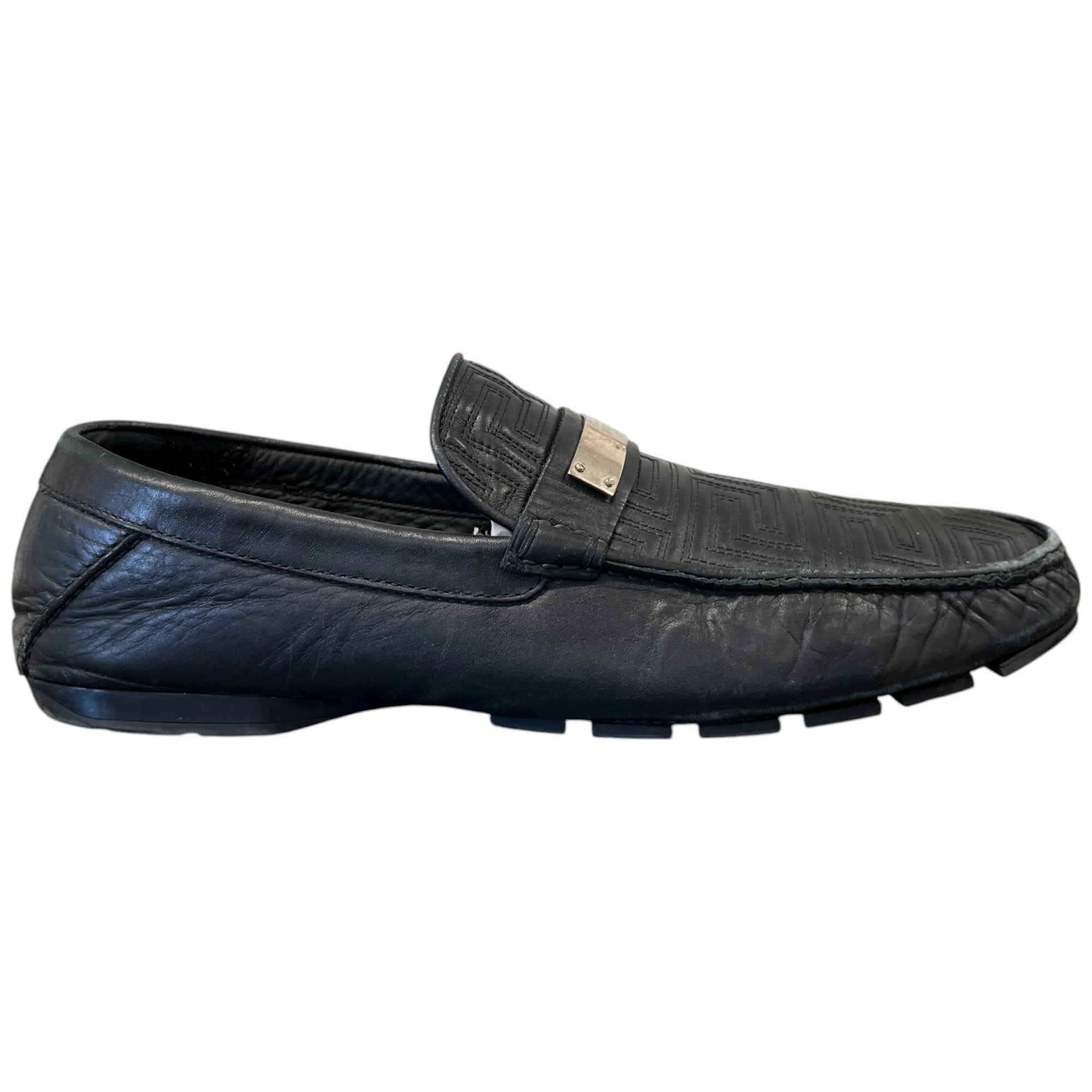 Men's Plaque Logo Loafers Black Size EU 45 / UK 11