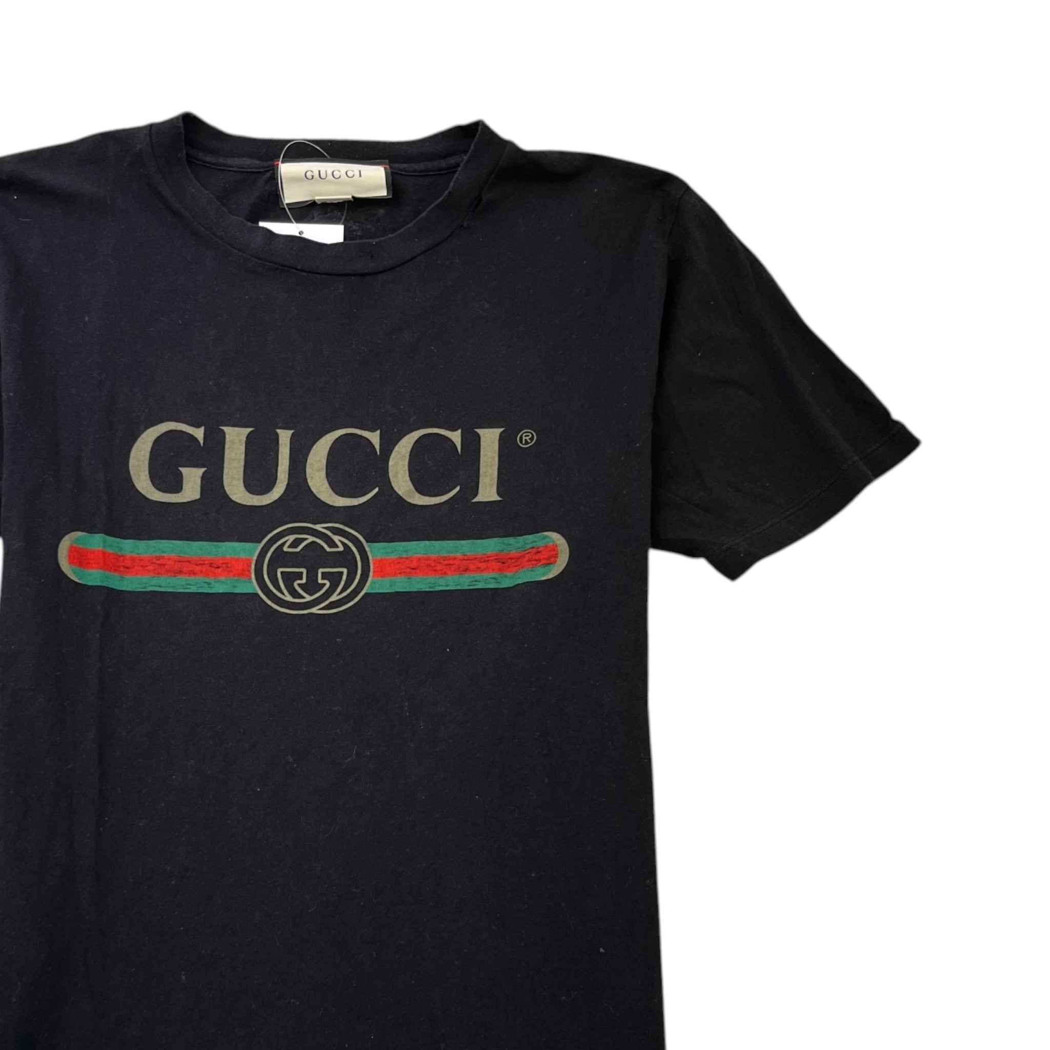 Men's Logo Print 'Distressed Look' (Oversized Fits S) T-Shirt Black Size XXS