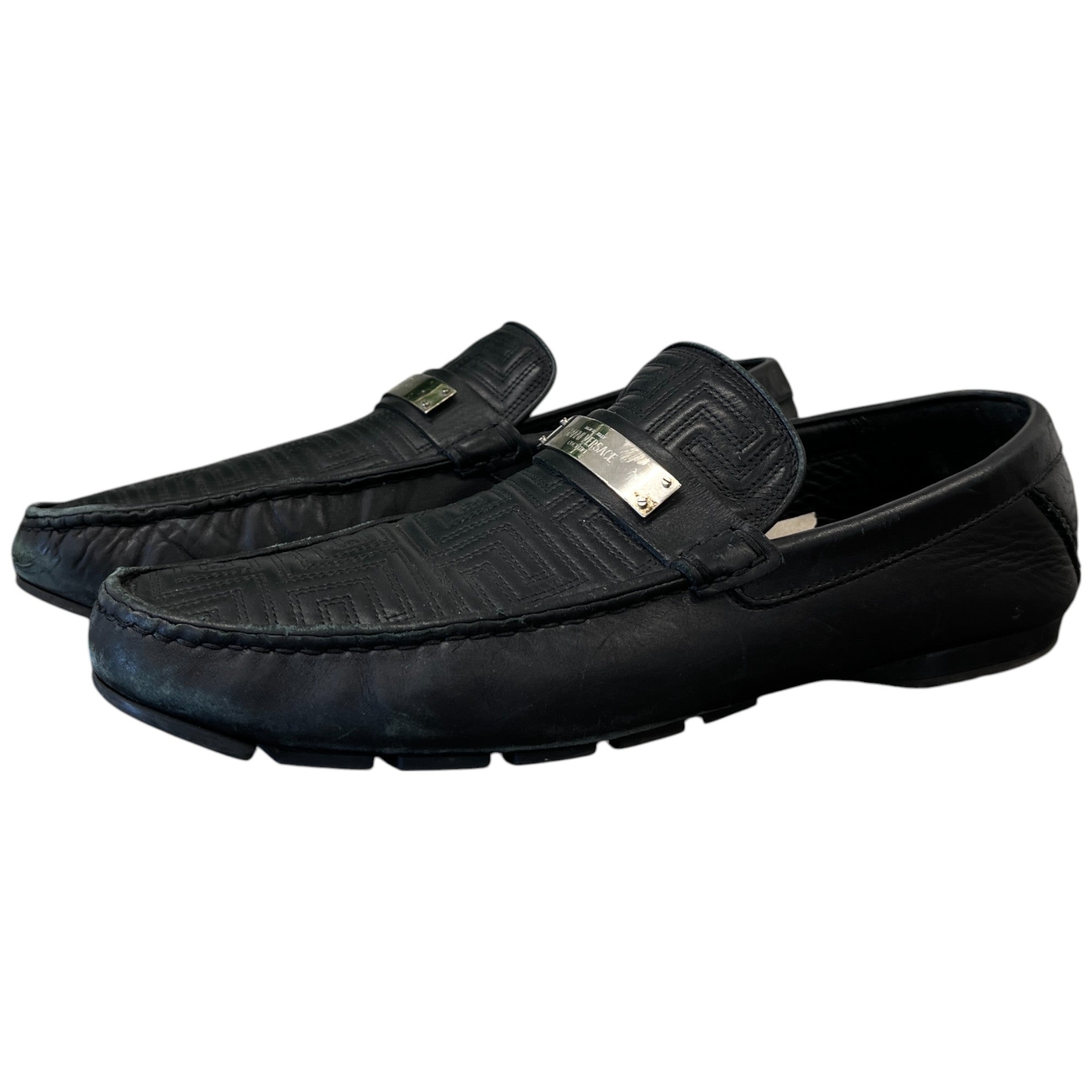 Men's Plaque Logo Loafers Black Size EU 45 / UK 11