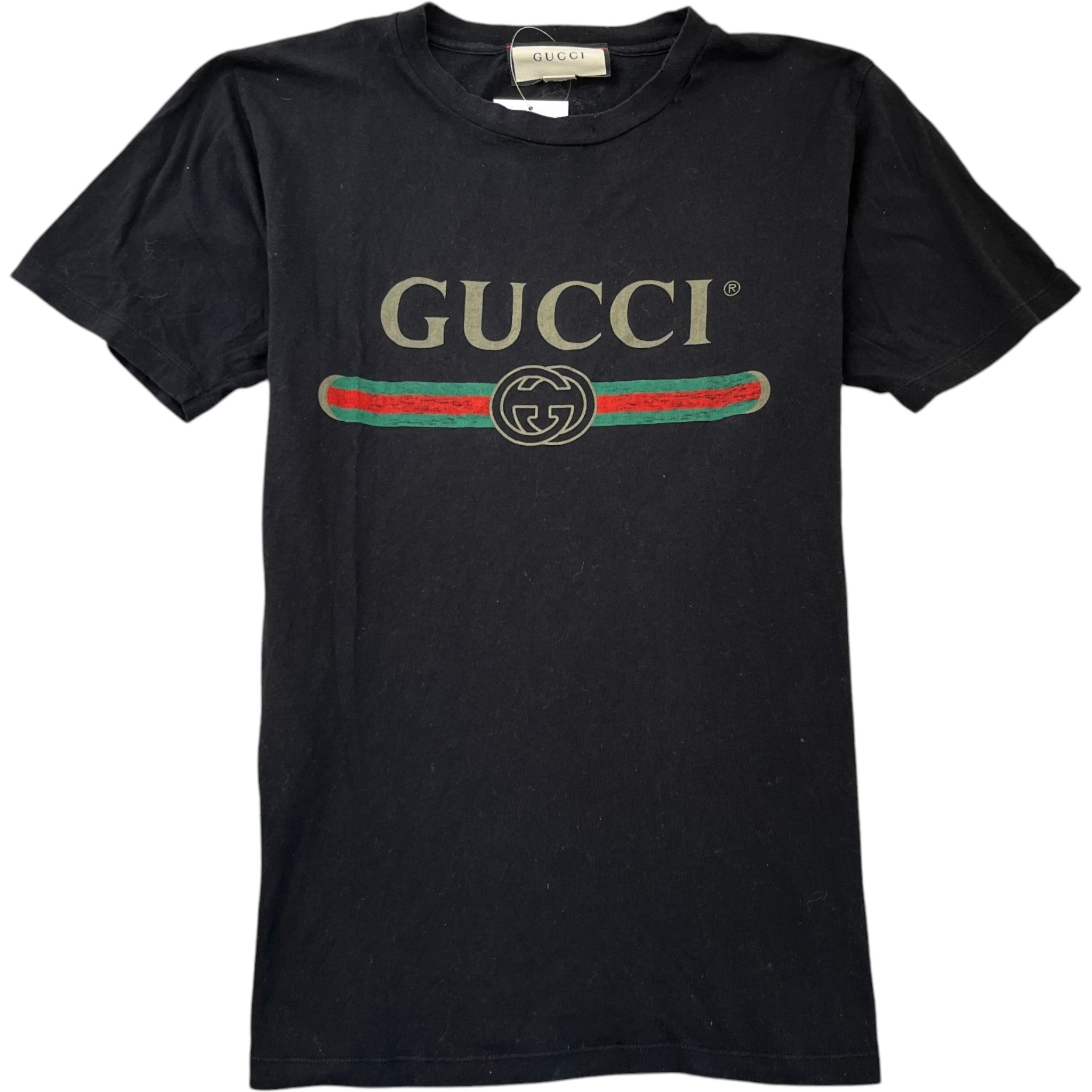 Men's Logo Print 'Distressed Look' (Oversized Fits S) T-Shirt Black Size XXS