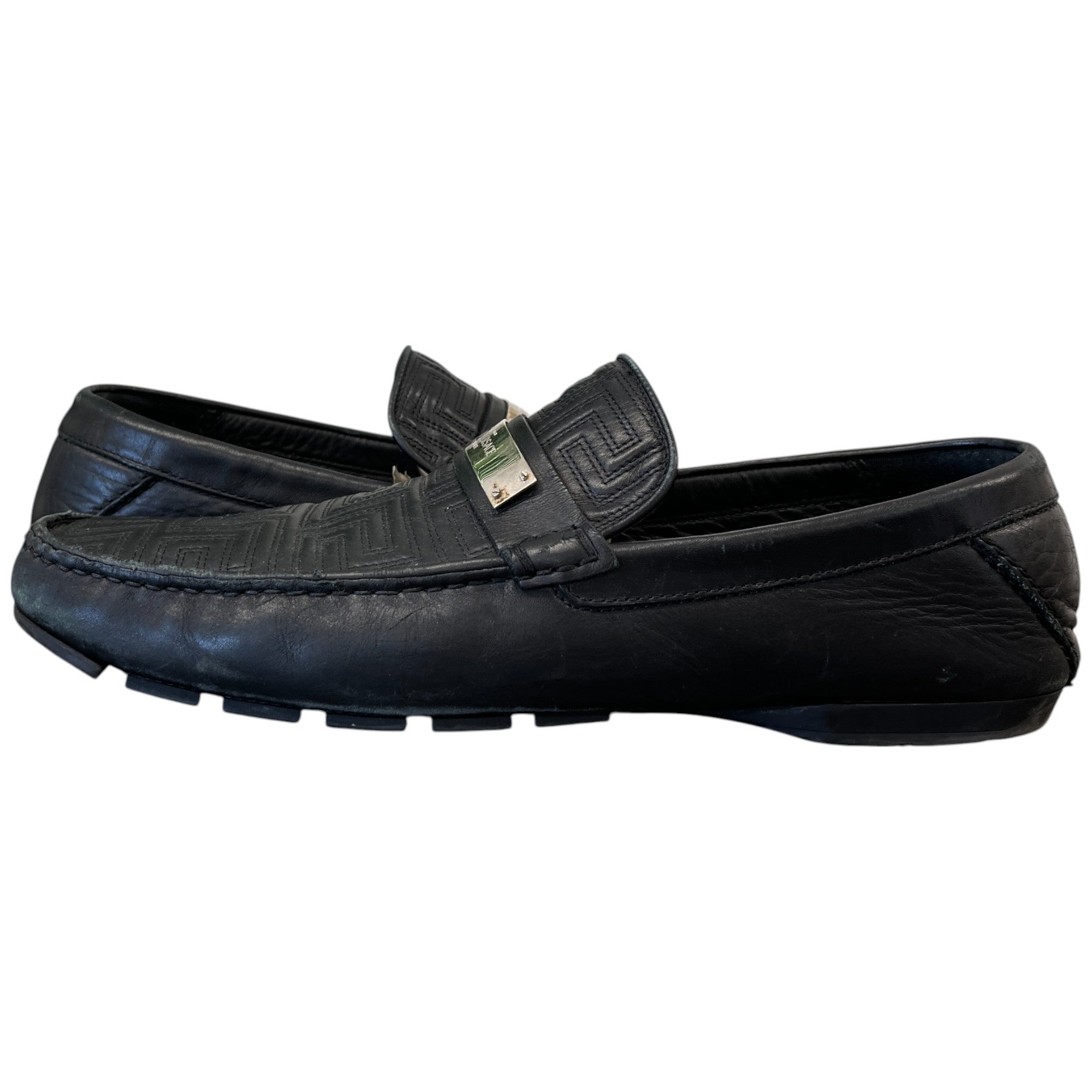 Men's Plaque Logo Loafers Black Size EU 45 / UK 11