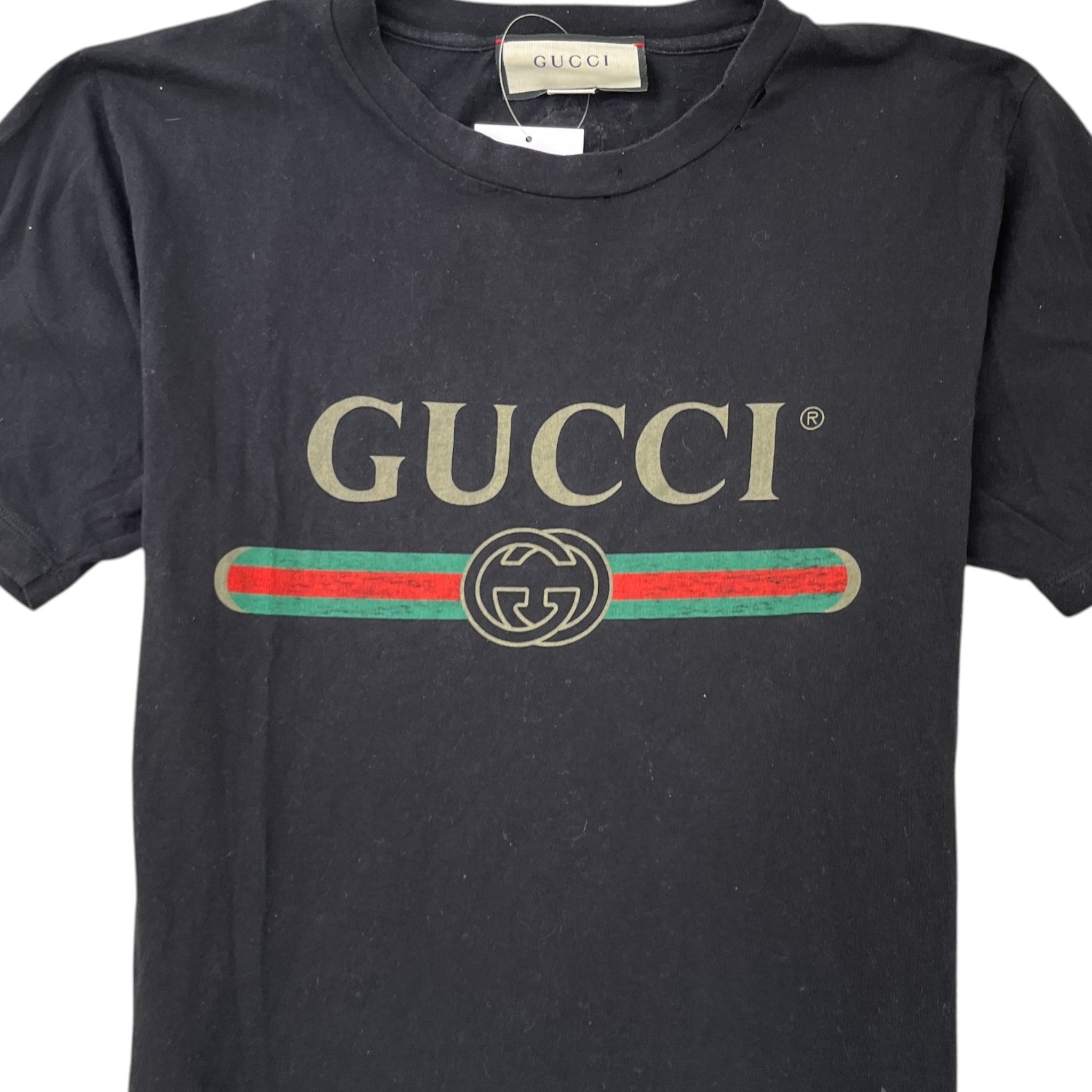 Men's Logo Print 'Distressed Look' (Oversized Fits S) T-Shirt Black Size XXS