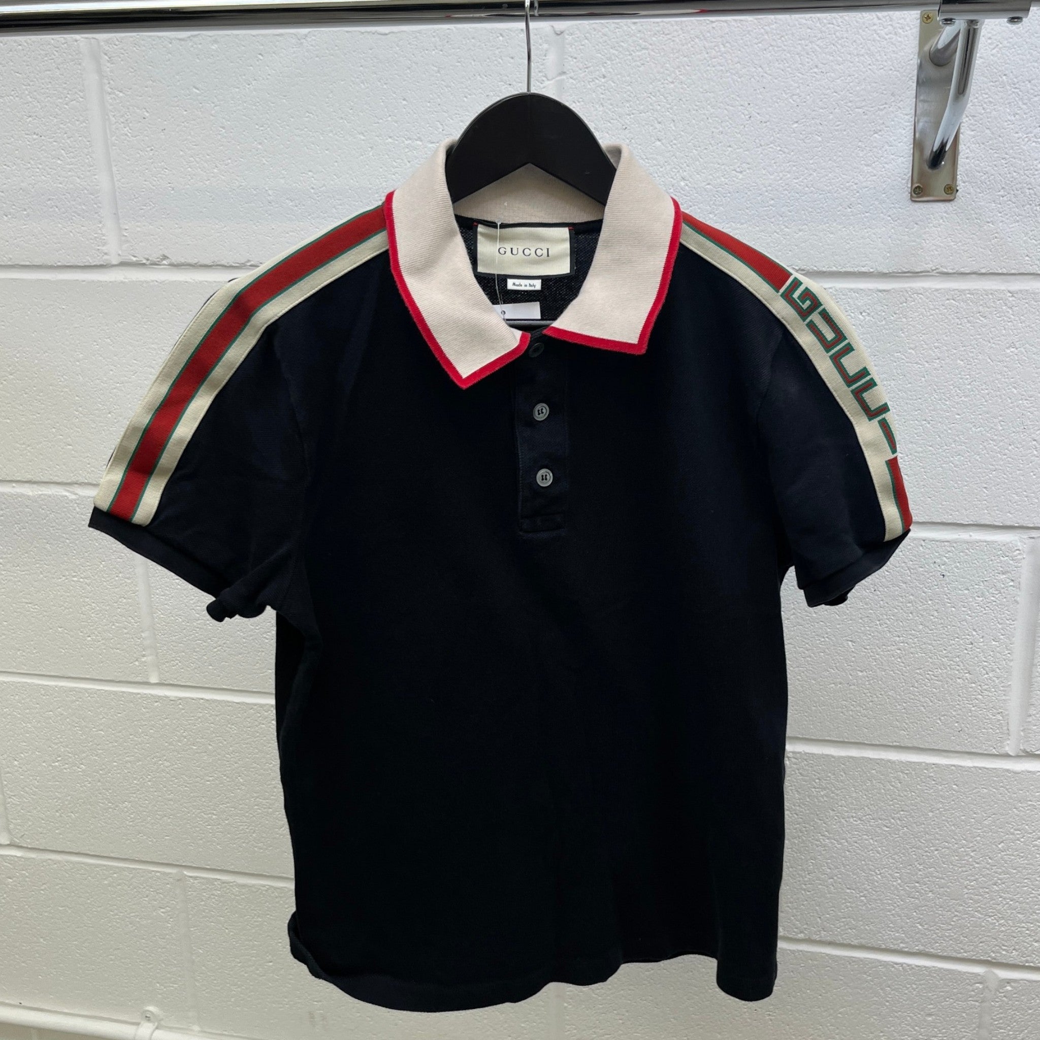 Men's Tape Logo Polo Shirt Black Size M