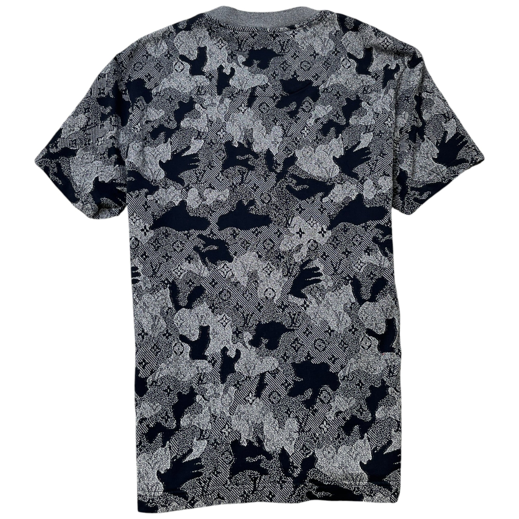 Men's Camouflage Lv Monogram Logo Print T-Shirt Navy Size L
