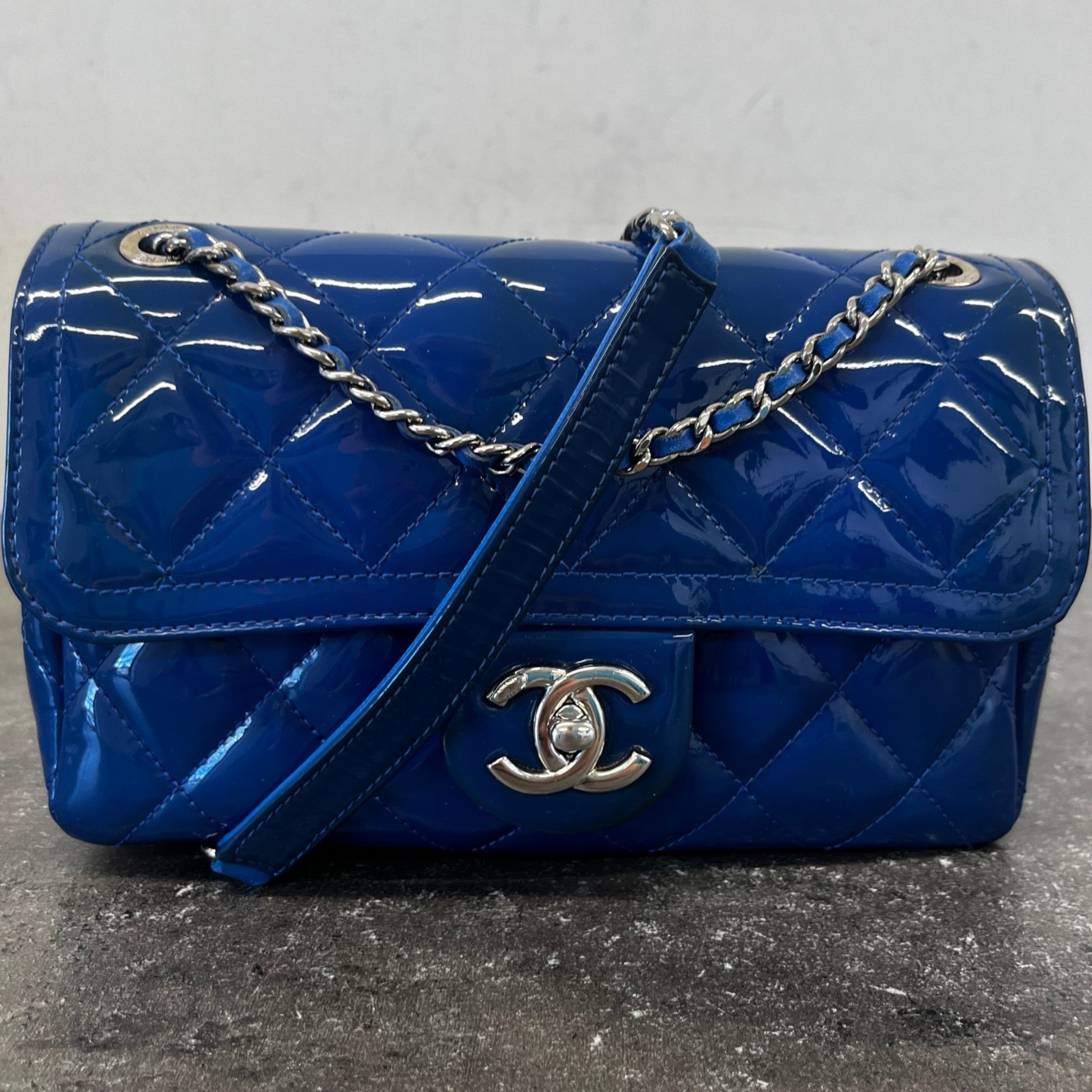 Women's Small Coco Shine Flap Patent Bag Blue