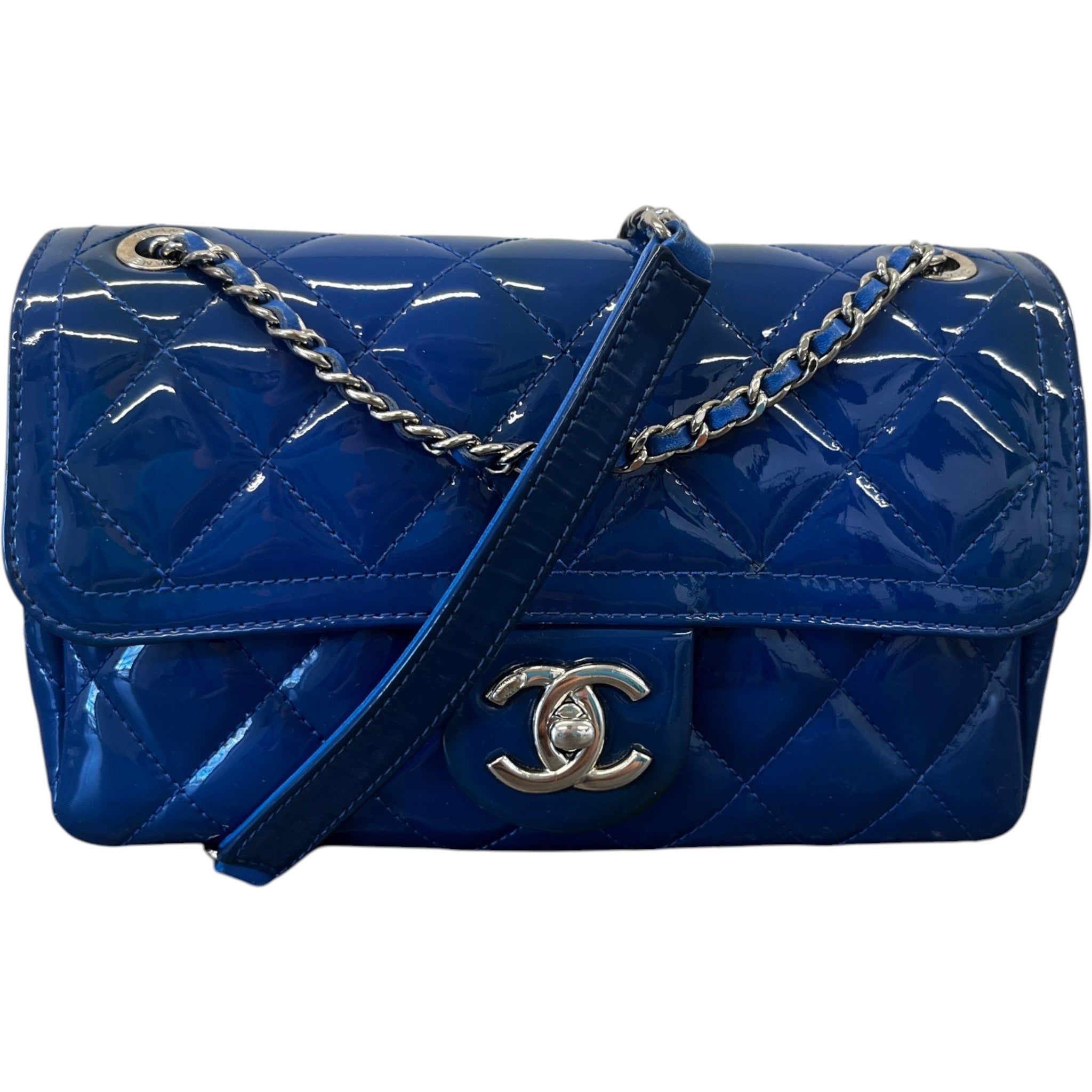 Women's Small Coco Shine Flap Patent Bag Blue
