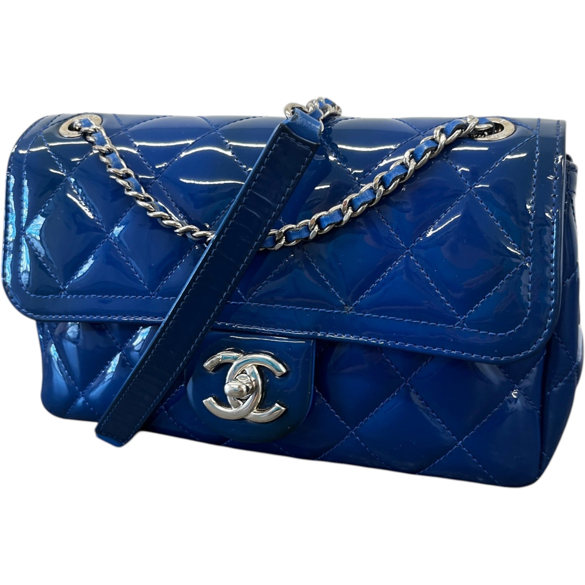 Women's Small Coco Shine Flap Patent Bag Blue