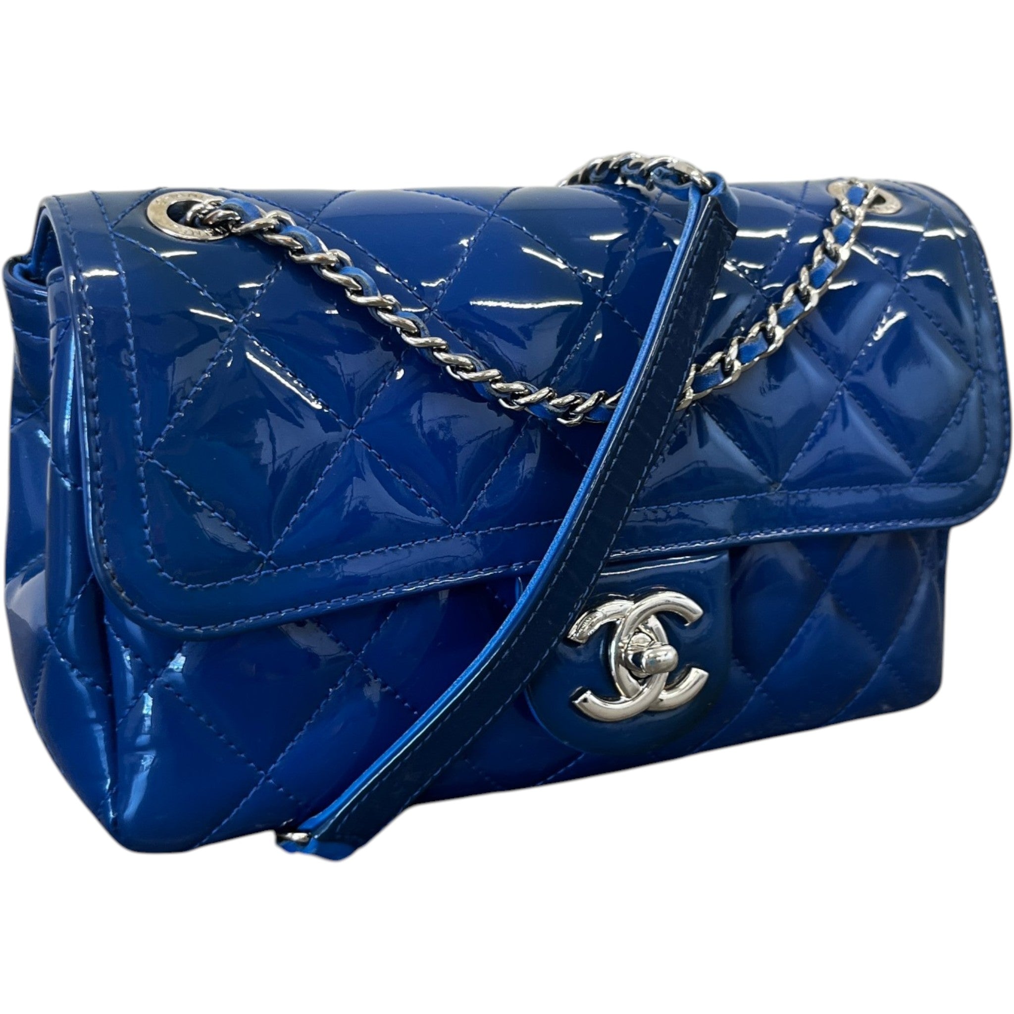 Women's Small Coco Shine Flap Patent Bag Blue