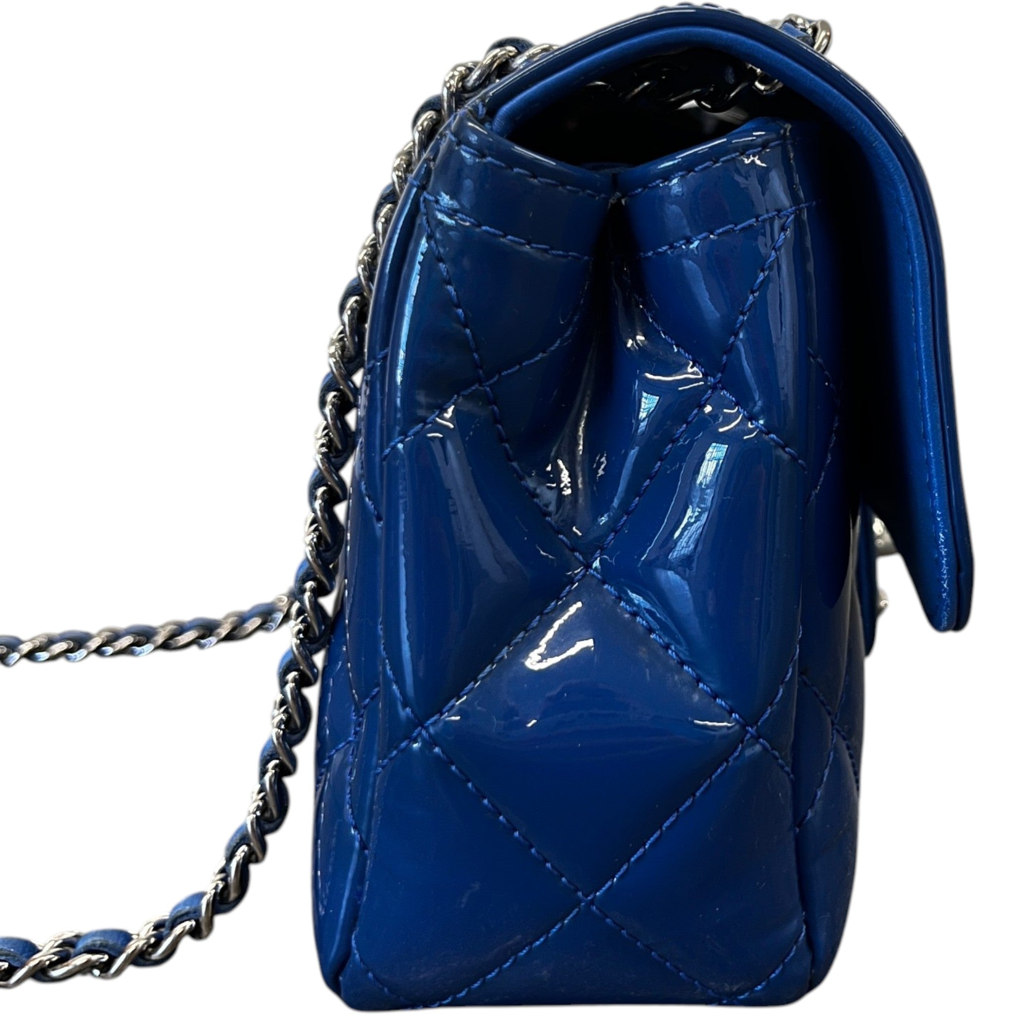 Women's Small Coco Shine Flap Patent Bag Blue