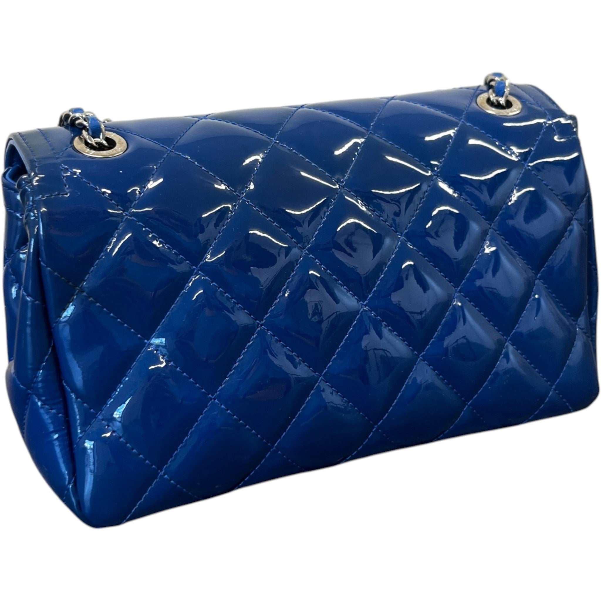 Women's Small Coco Shine Flap Patent Bag Blue
