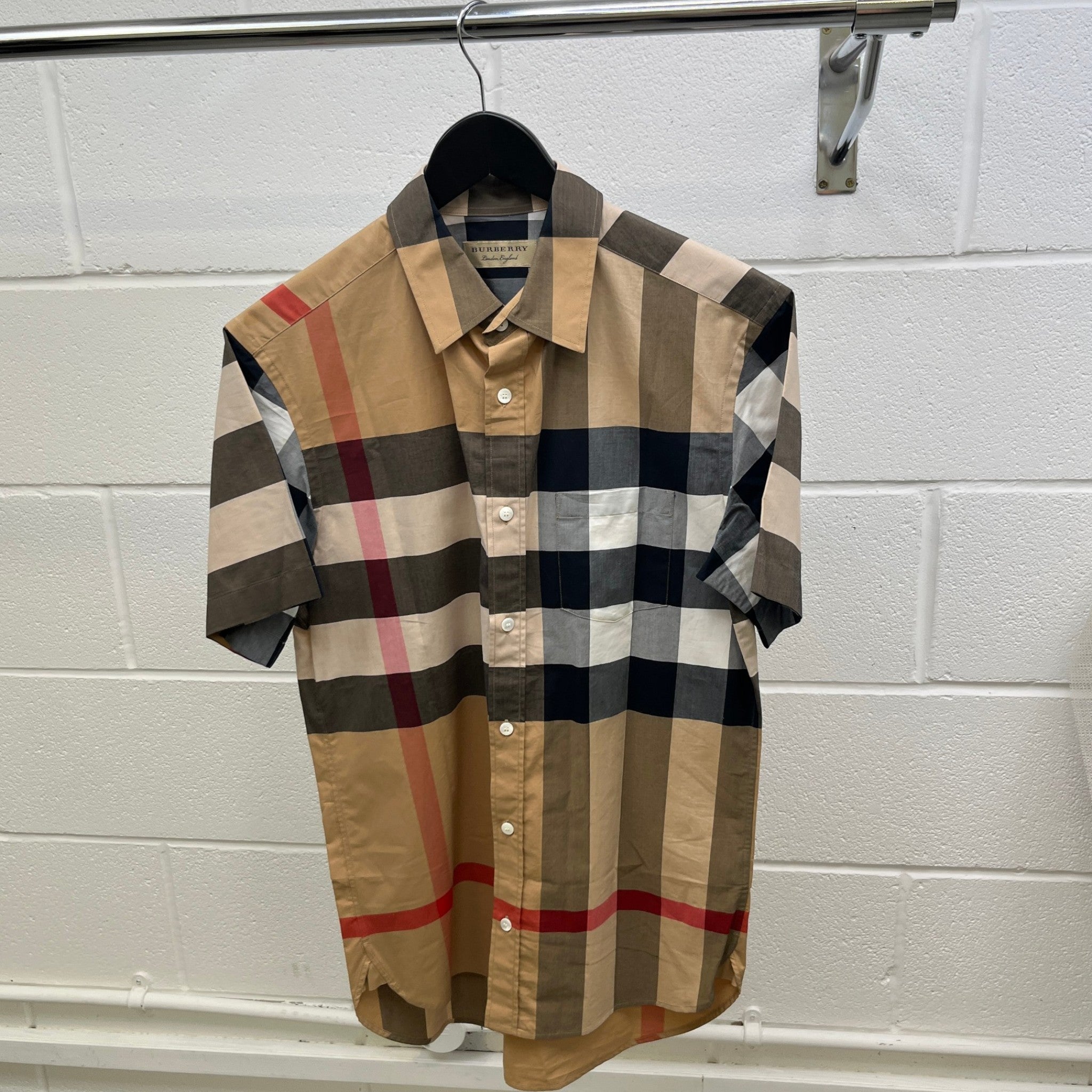 Men's Nova Check Short Sleeve Shirt Beige Size S