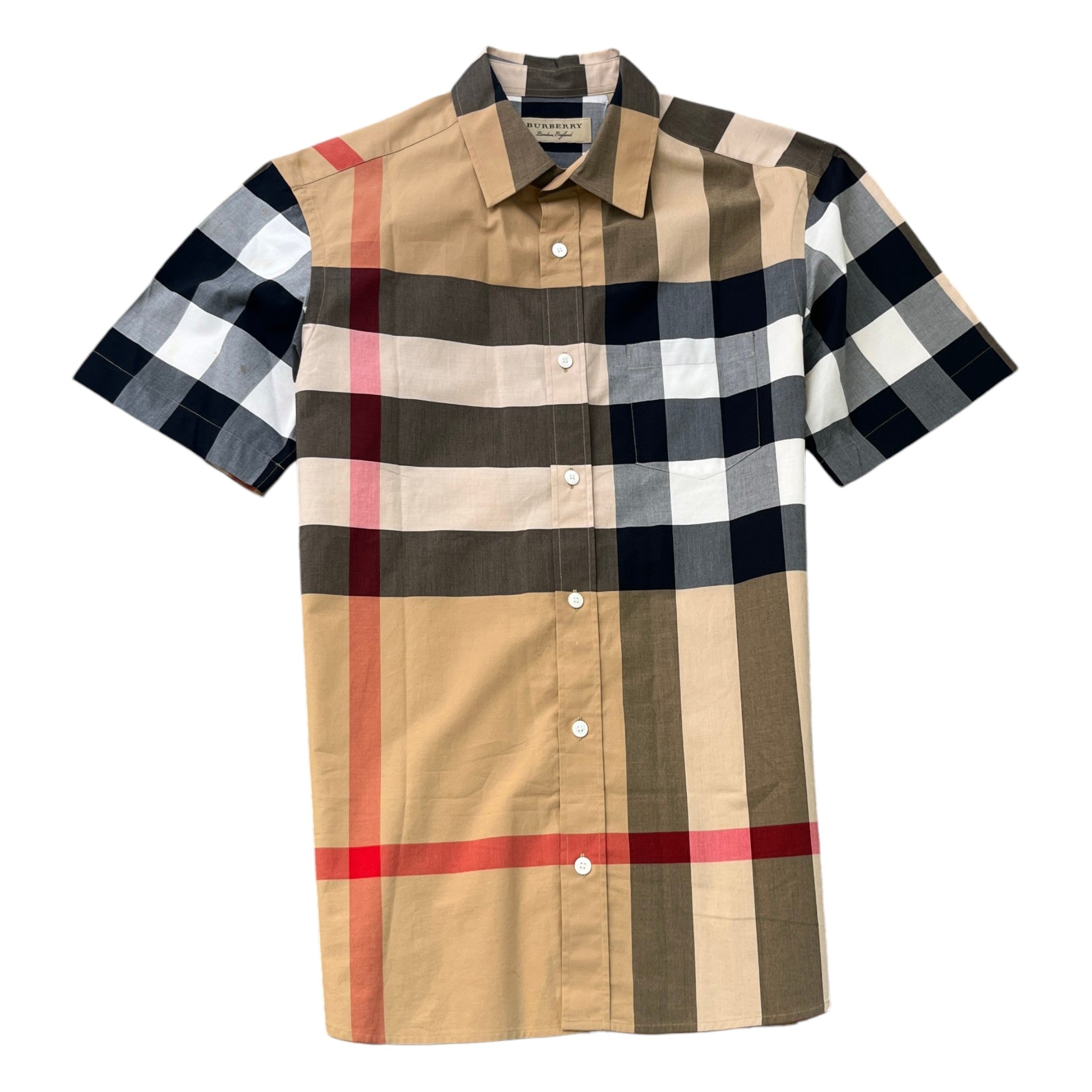 Men's Nova Check Short Sleeve Shirt Beige Size S