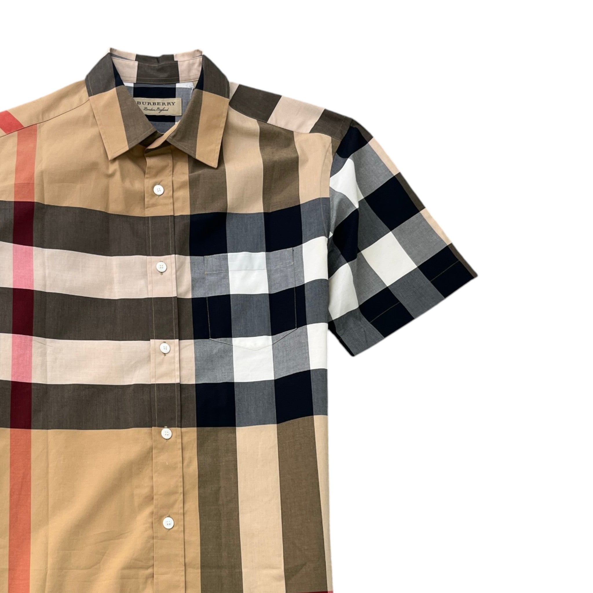 Men's Nova Check Short Sleeve Shirt Beige Size S