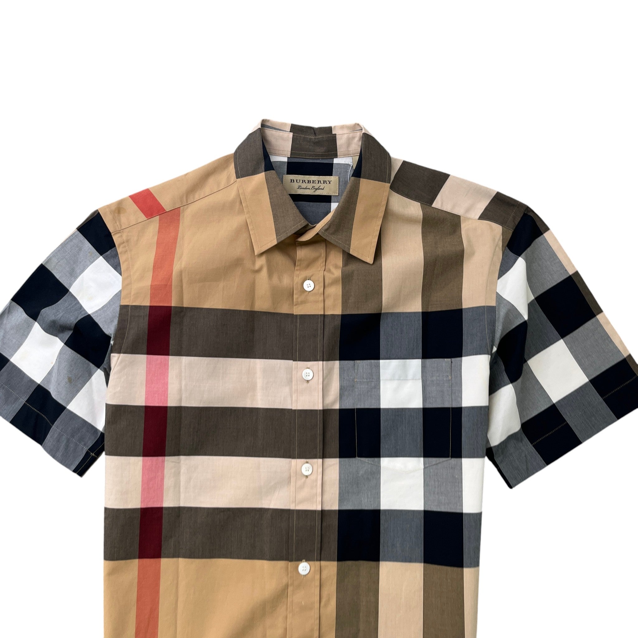 Men's Nova Check Short Sleeve Shirt Beige Size S