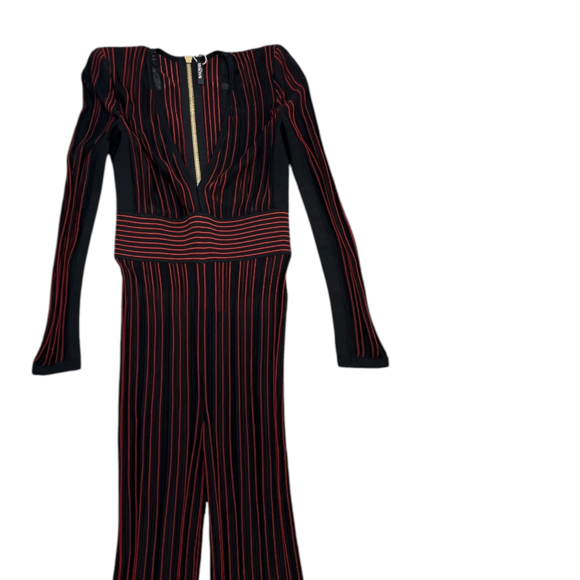 Women's Striped Stretch Sheer Jumpsuit Trousers Burgundy Size S
