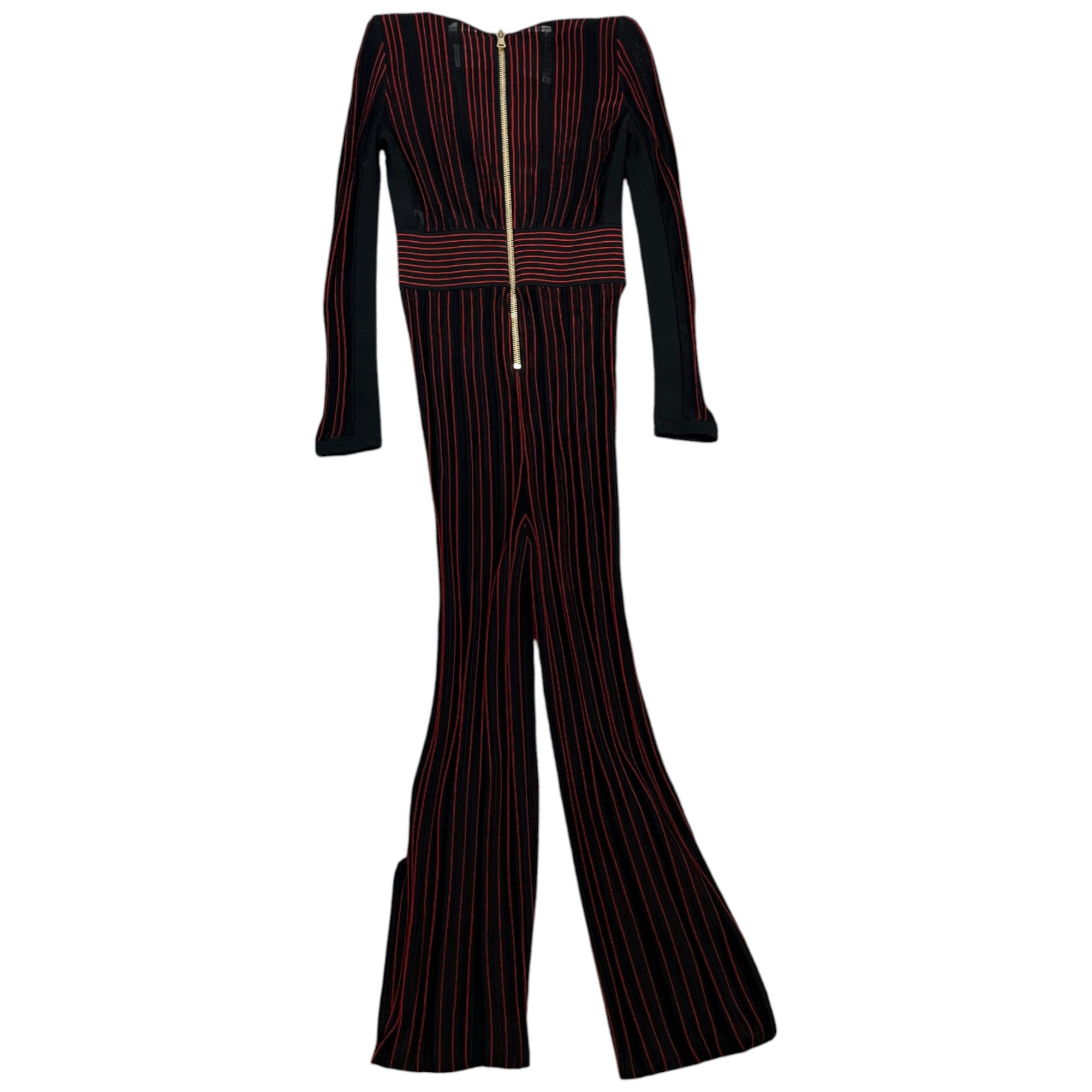 Women's Striped Stretch Sheer Jumpsuit Trousers Burgundy Size S