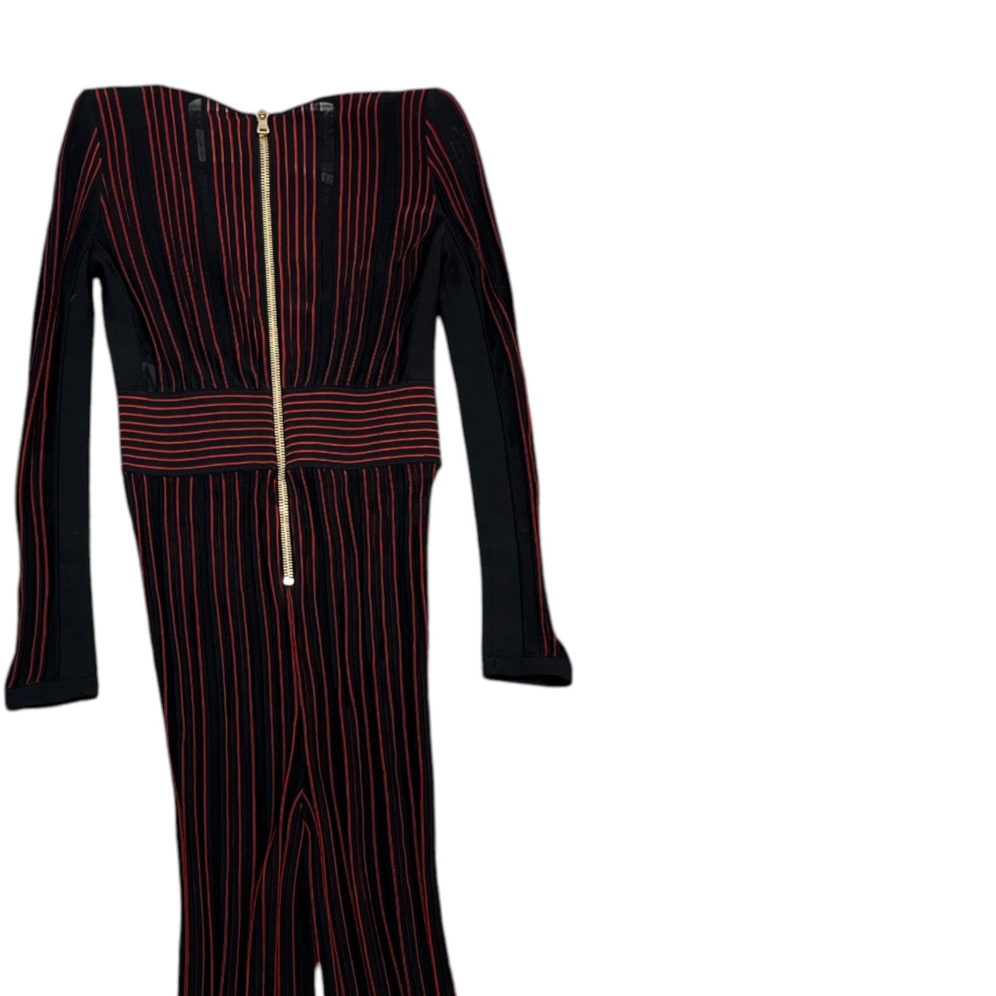 Women's Striped Stretch Sheer Jumpsuit Trousers Burgundy Size S