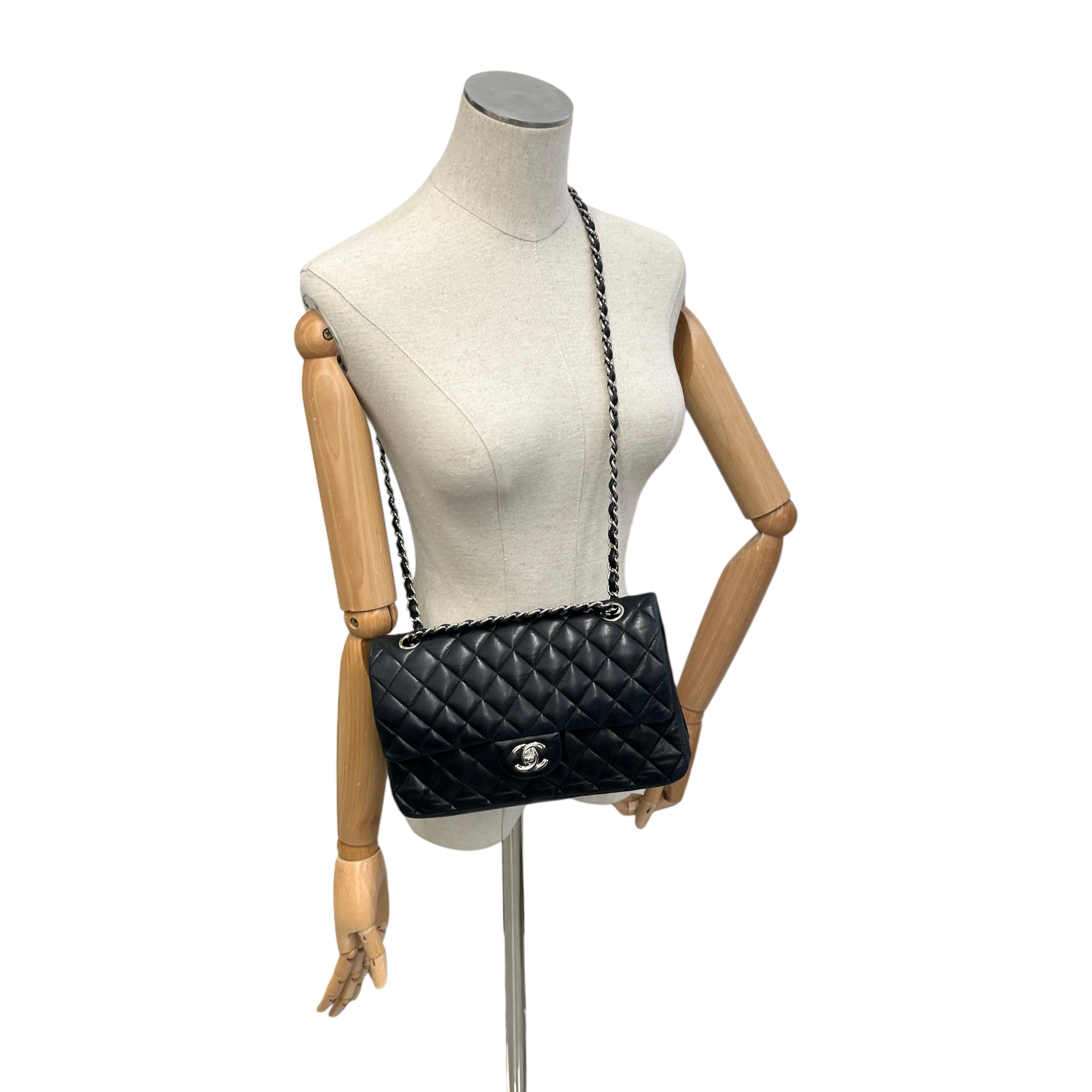 Women's Classic Double Flap Lambskin Bag Black