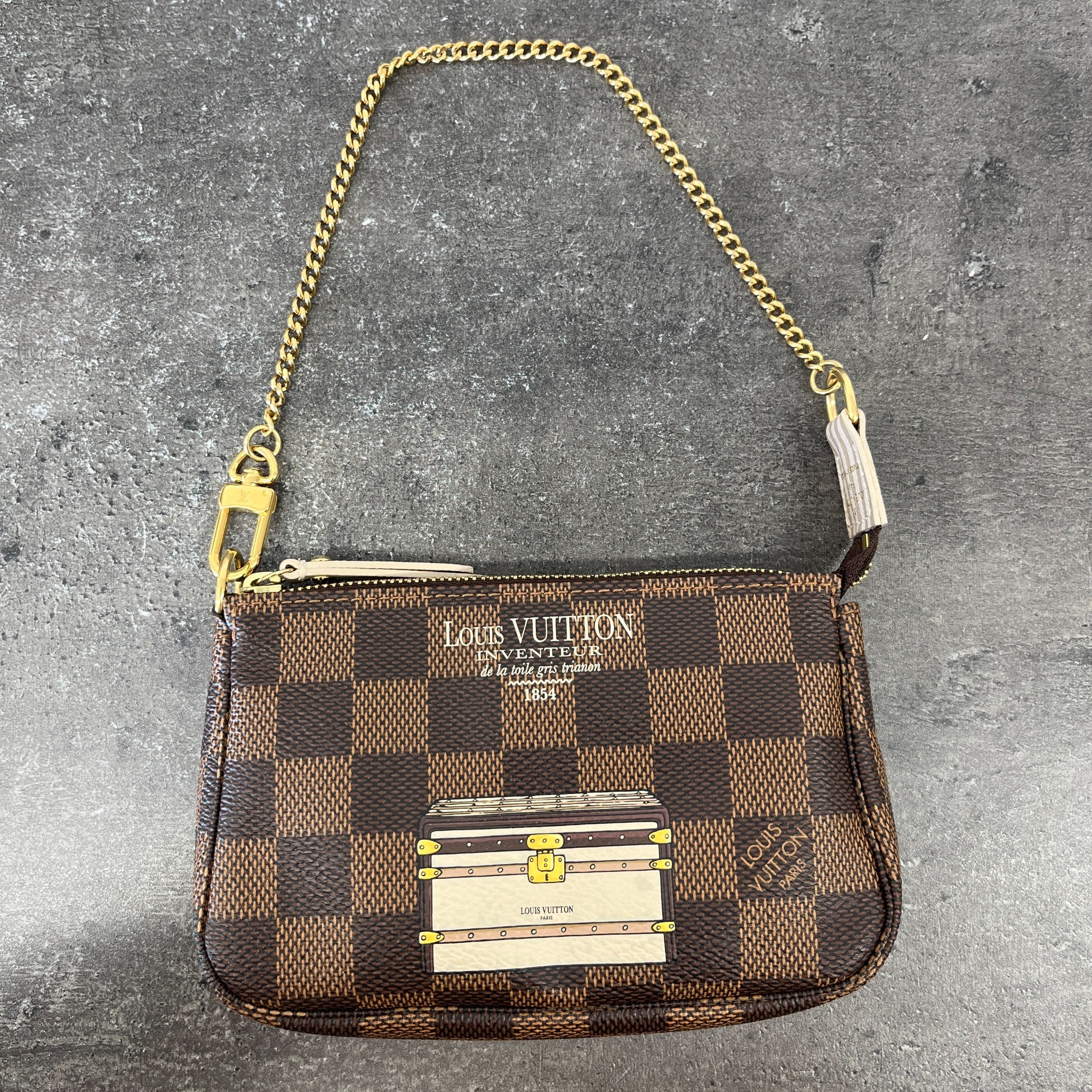 Women's Damier Ebene Trunks & Locks Pochette Mini Handbag Brown