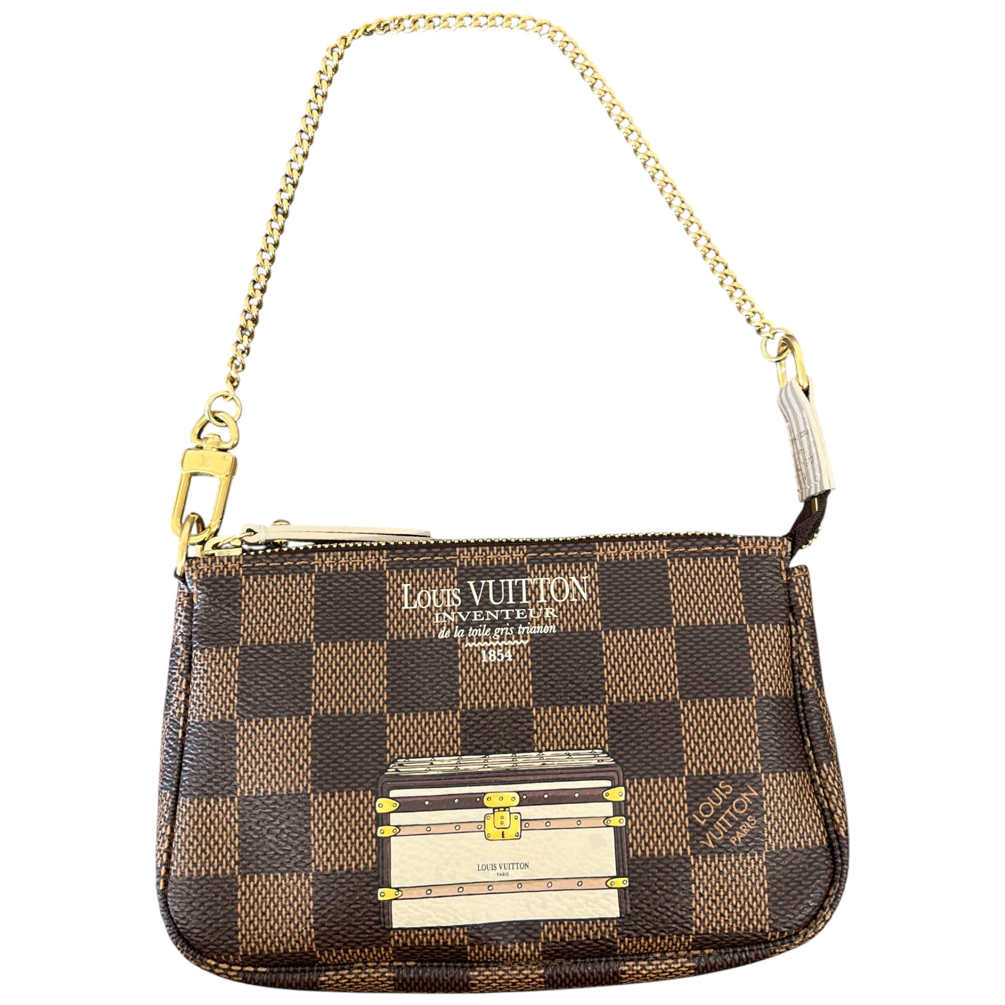 Women's Damier Ebene Trunks & Locks Pochette Mini Handbag Brown