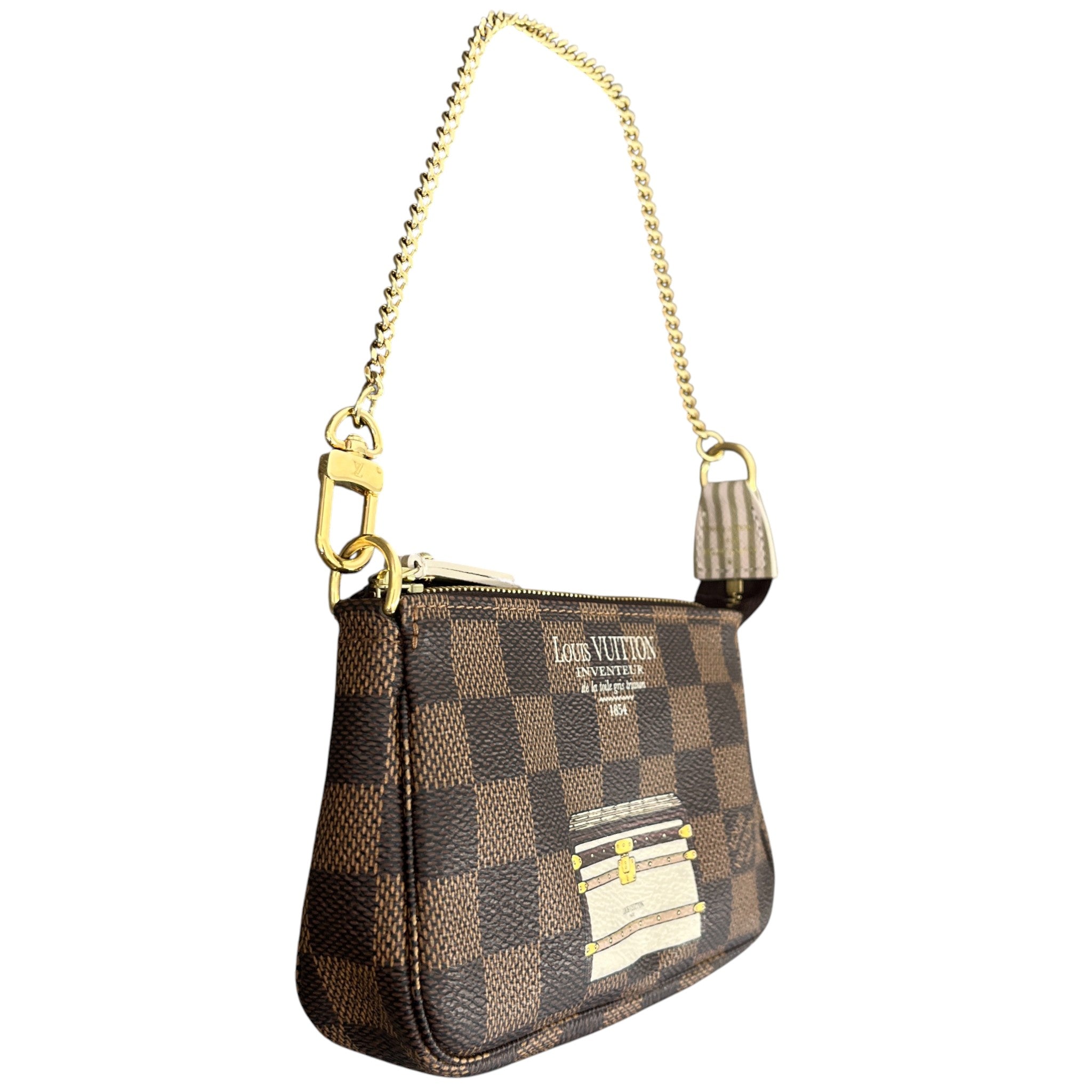 Women's Damier Ebene Trunks & Locks Pochette Mini Handbag Brown