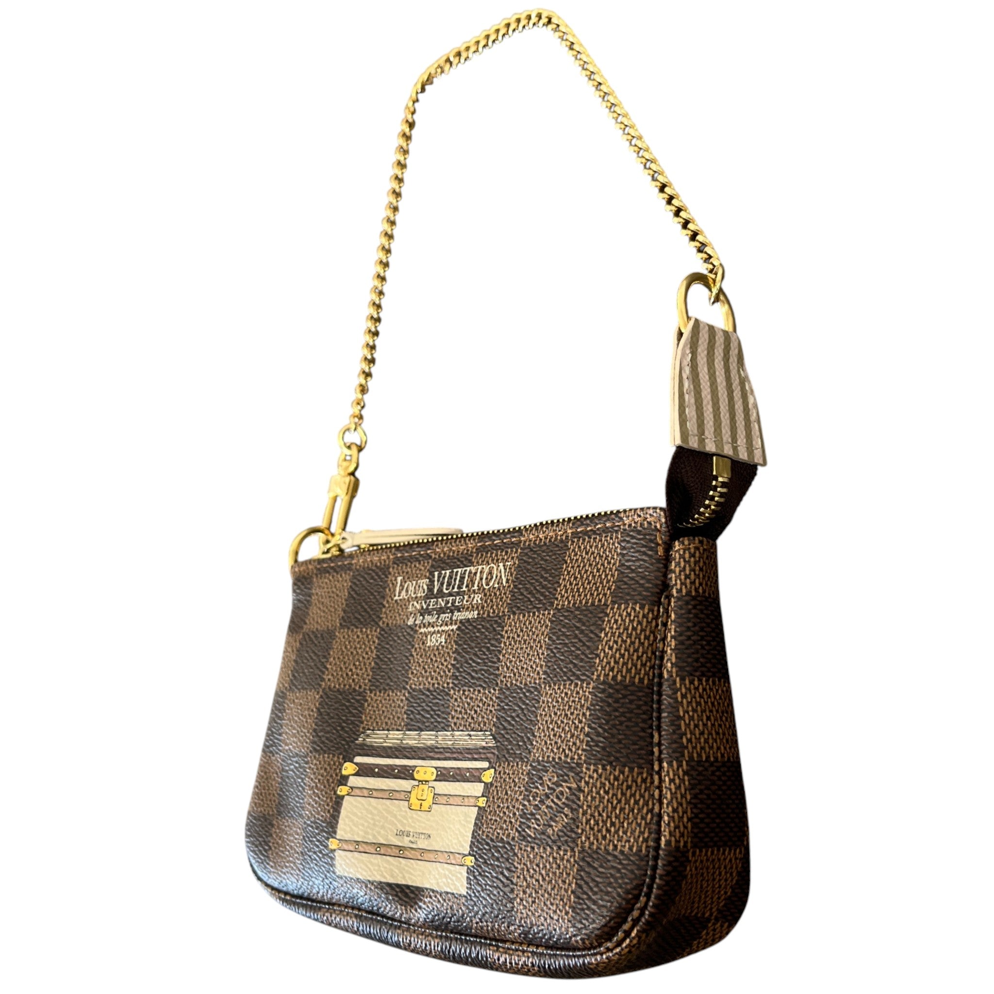 Women's Damier Ebene Trunks & Locks Pochette Mini Handbag Brown