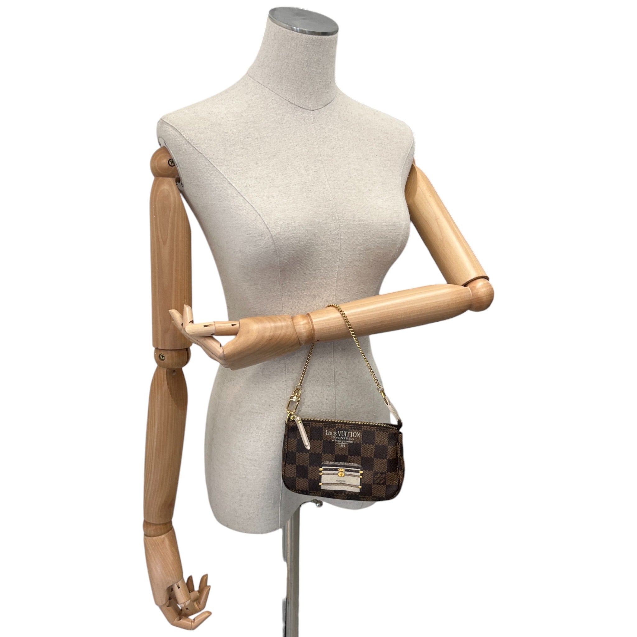 Women's Damier Ebene Trunks & Locks Pochette Mini Handbag Brown