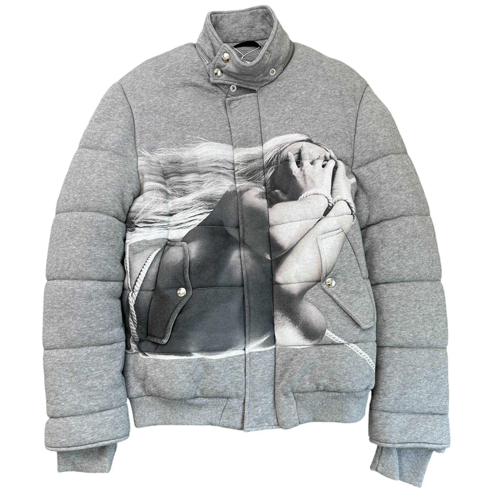 Men's Printed Image Quilted Jacket Grey Size S