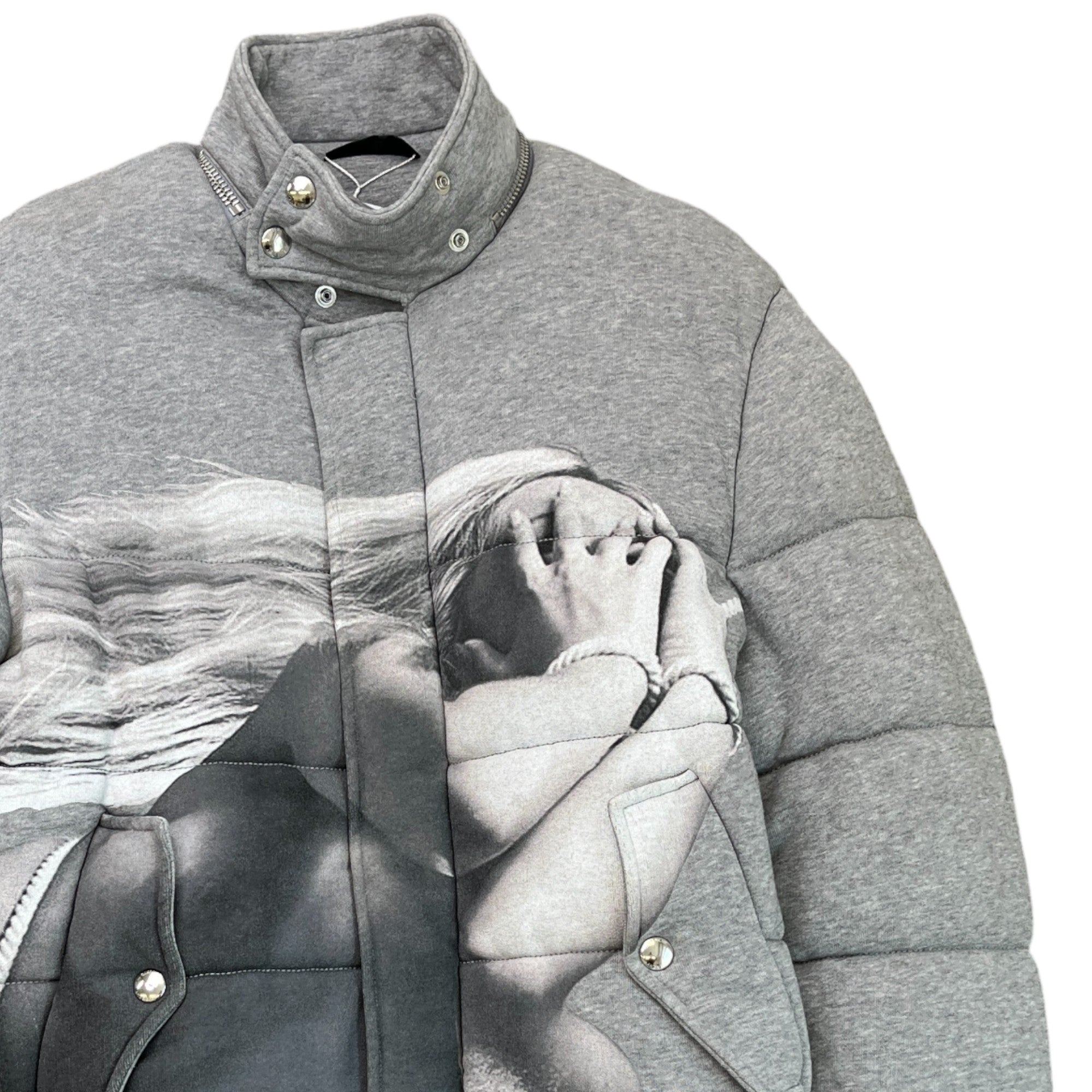 Men's Printed Image Quilted Jacket Grey Size S