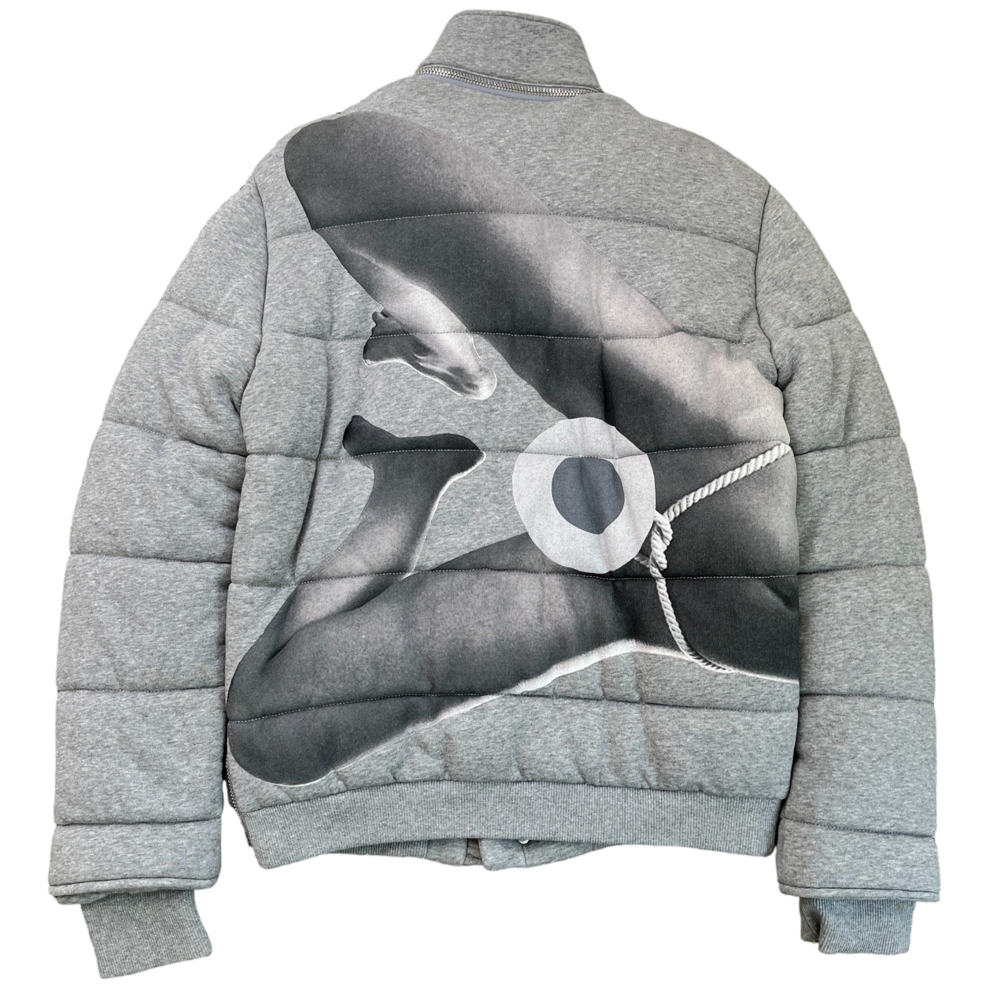 Men's Printed Image Quilted Jacket Grey Size S