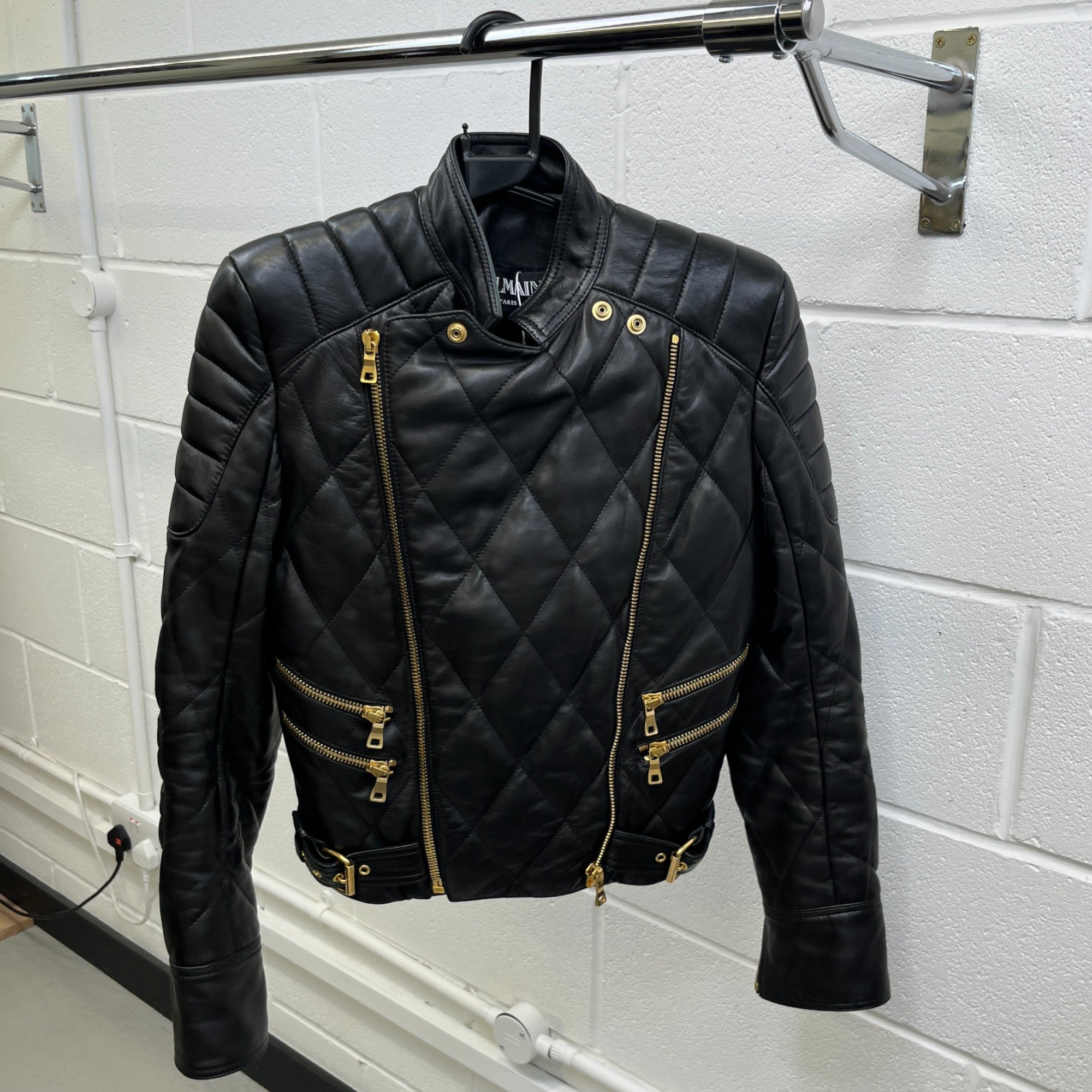 Women's Quilted Shoulder Pad Zip Up Jacket Black Size M