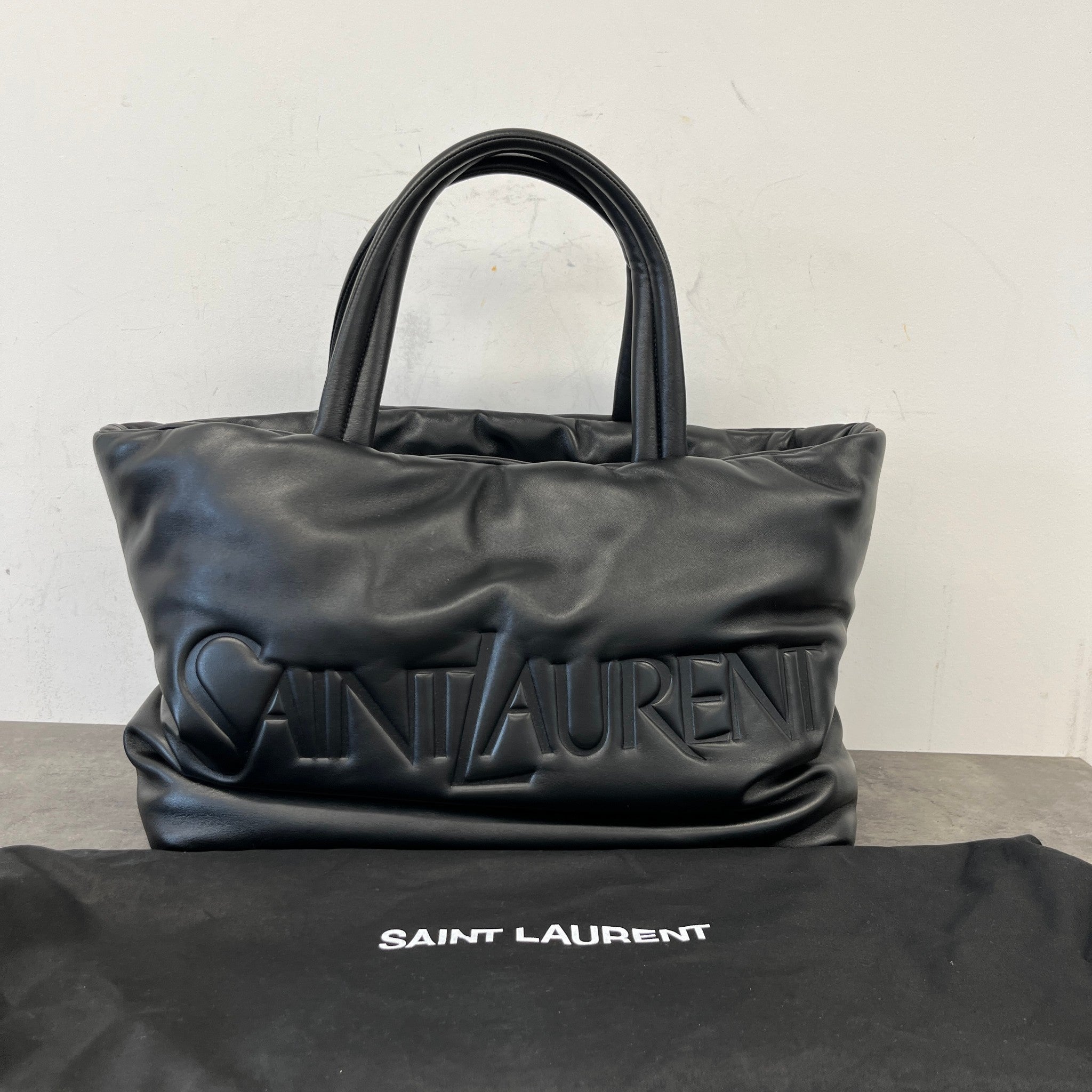 Women's Logo Debossed Leather Tote Handbag Black