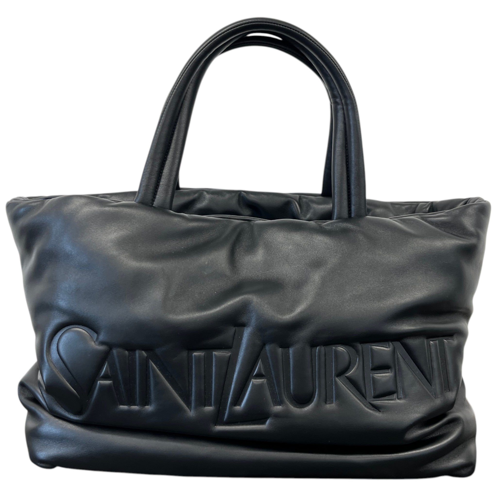 Women's Logo Debossed Leather Tote Handbag Black