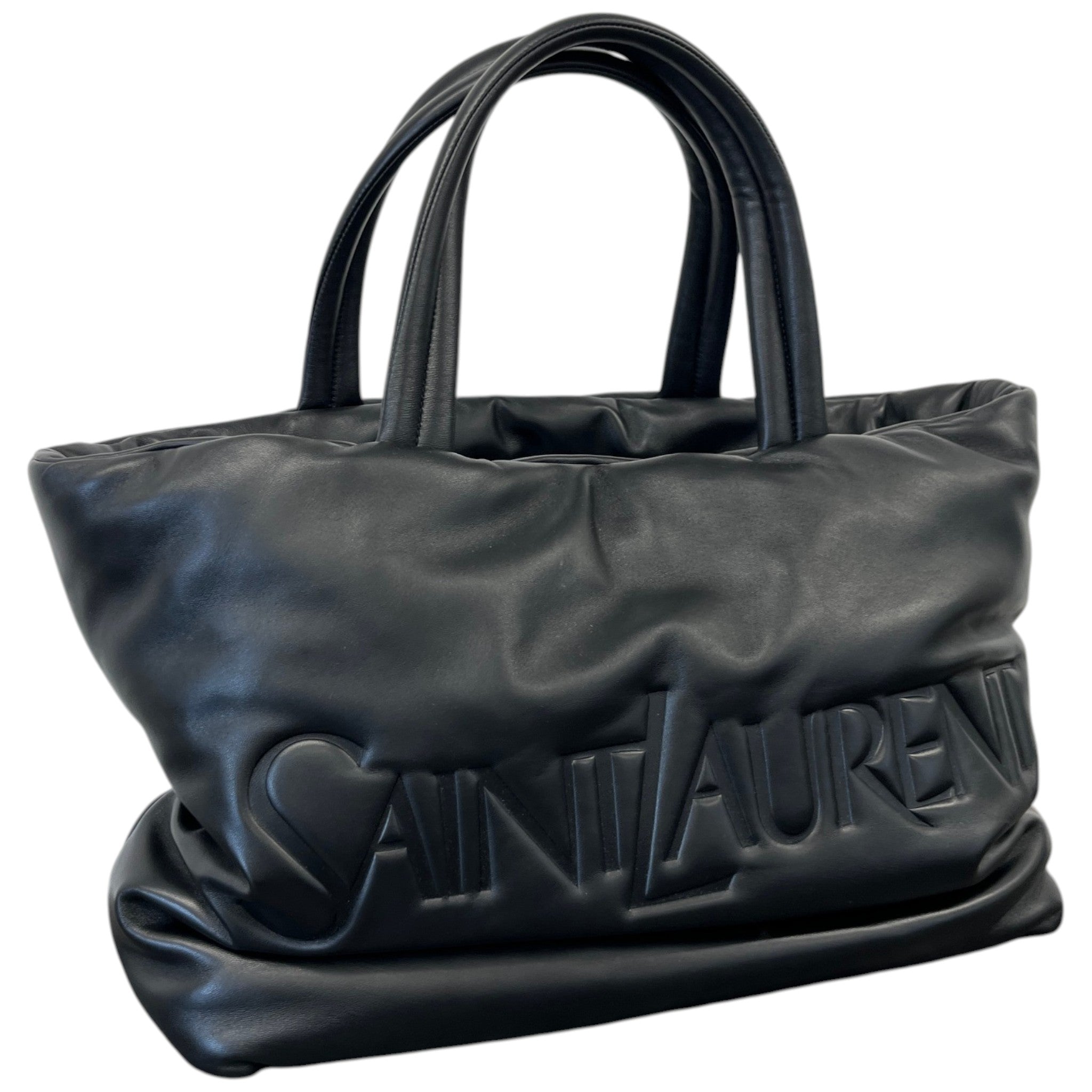 Women's Logo Debossed Leather Tote Handbag Black