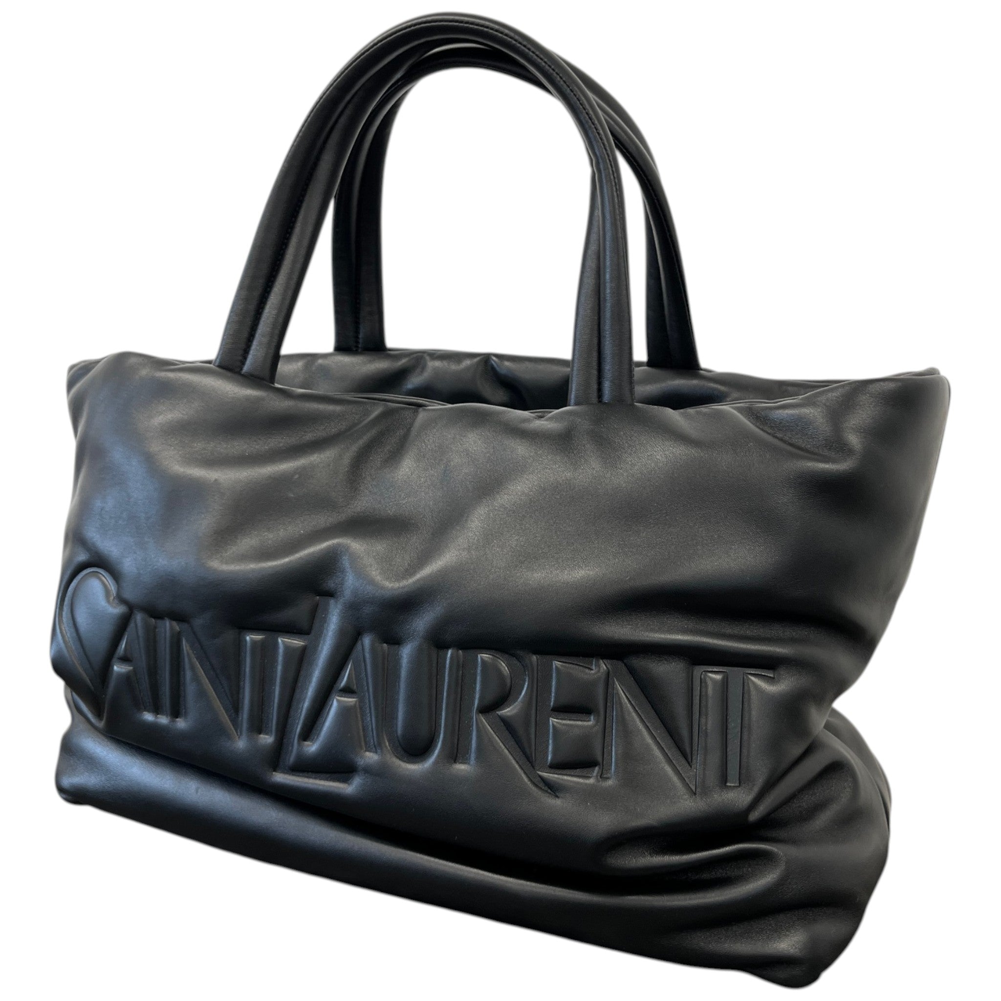Women's Logo Debossed Leather Tote Handbag Black