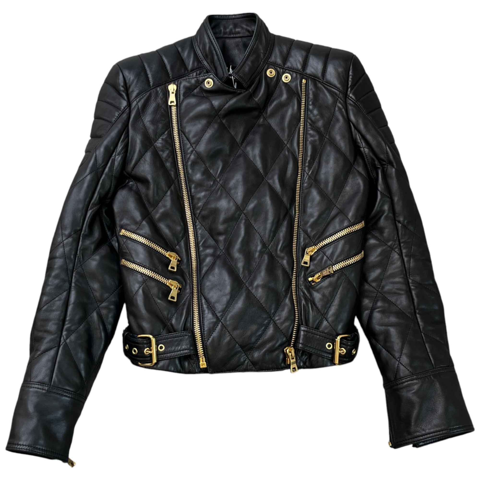 Women's Quilted Shoulder Pad Zip Up Jacket Black Size M