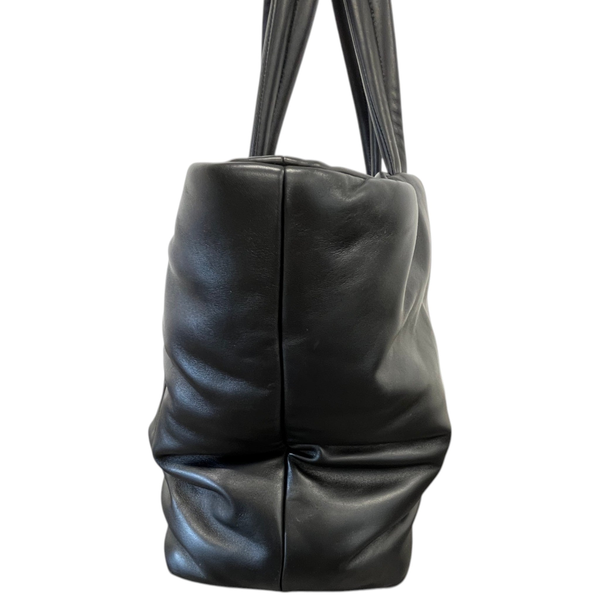 Women's Logo Debossed Leather Tote Handbag Black