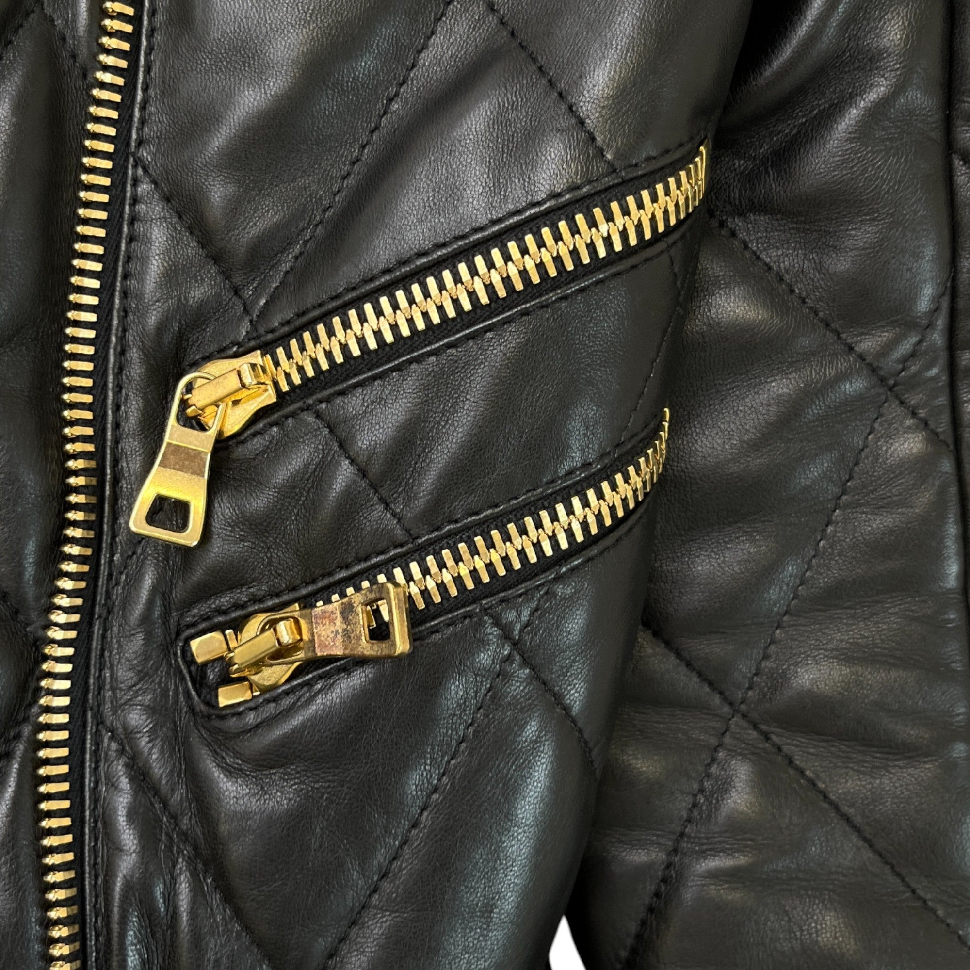 Women's Quilted Shoulder Pad Zip Up Jacket Black Size M