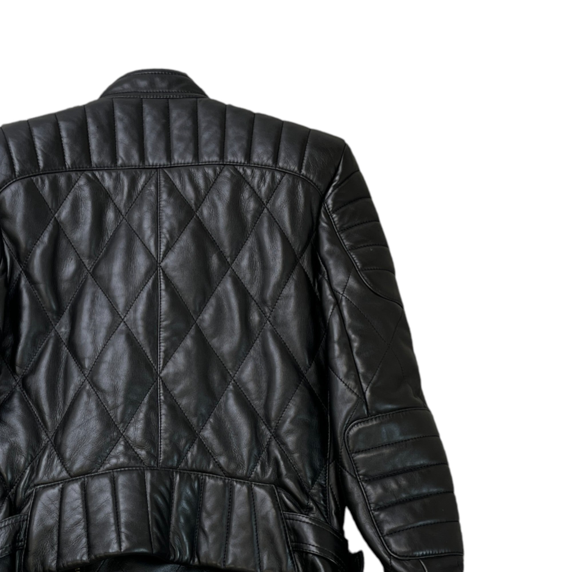 Women's Quilted Shoulder Pad Zip Up Jacket Black Size M