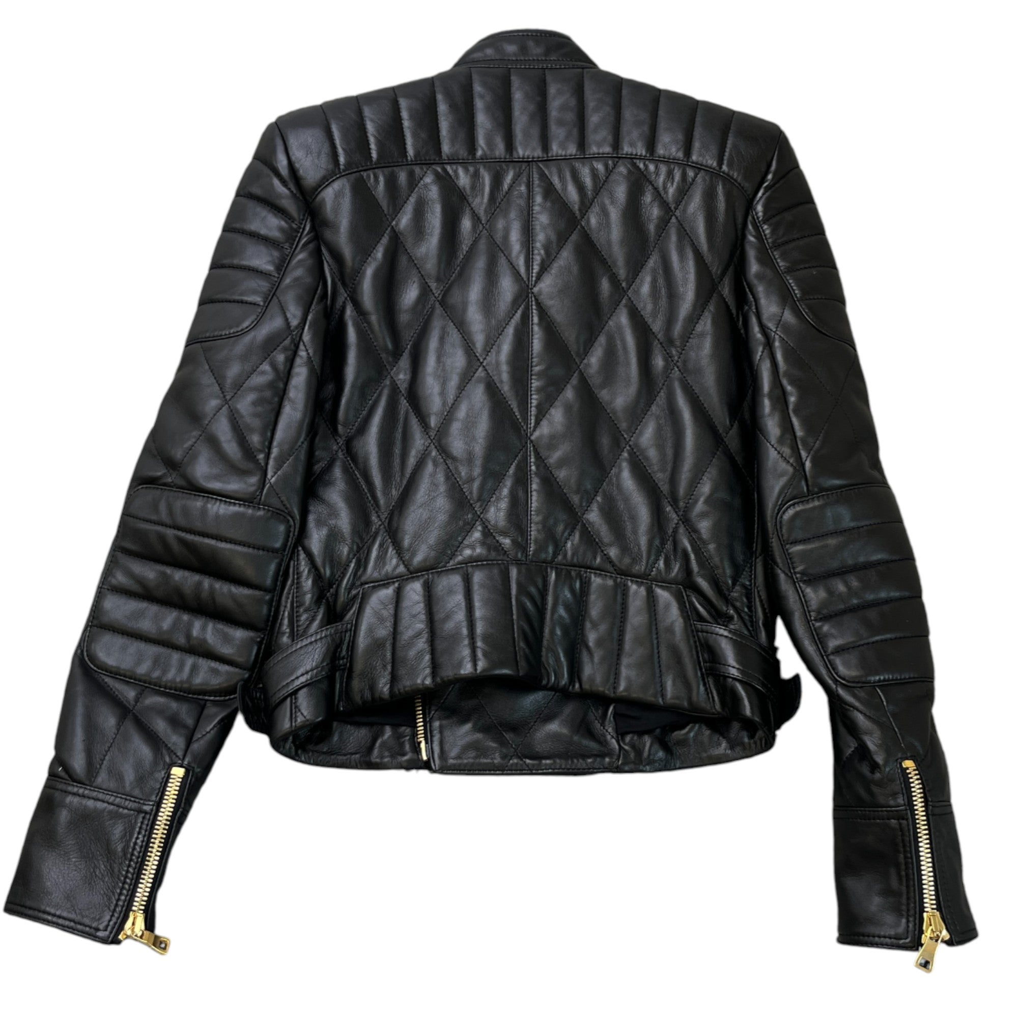 Women's Quilted Shoulder Pad Zip Up Jacket Black Size M