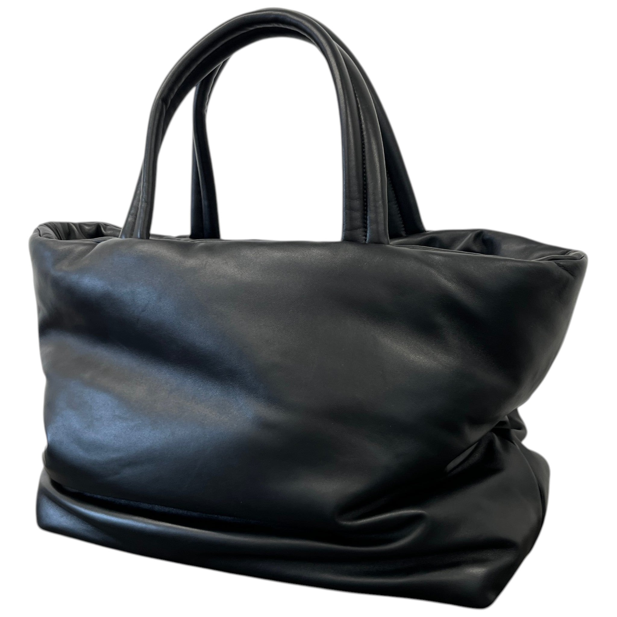 Women's Logo Debossed Leather Tote Handbag Black