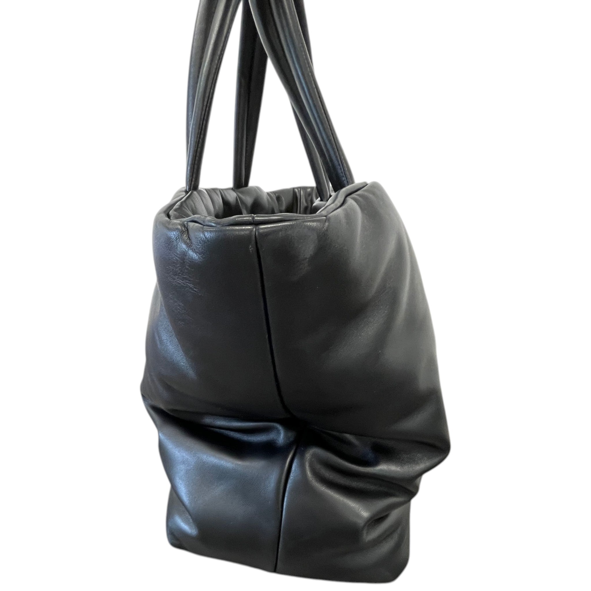 Women's Logo Debossed Leather Tote Handbag Black