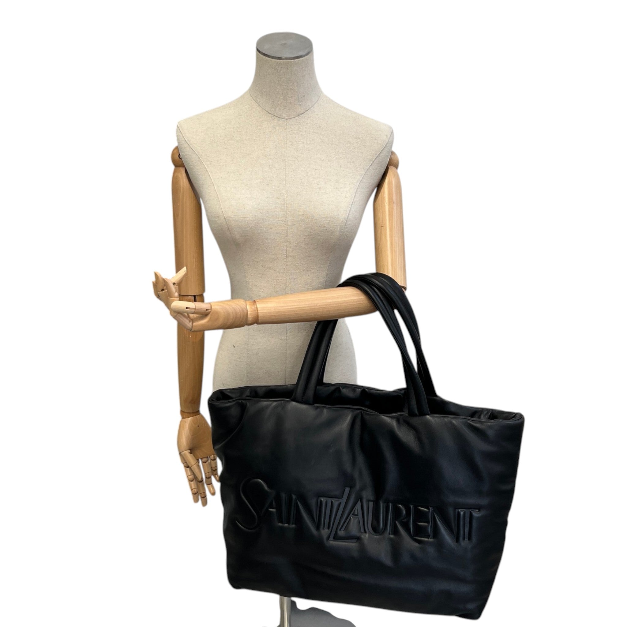Women's Logo Debossed Leather Tote Handbag Black