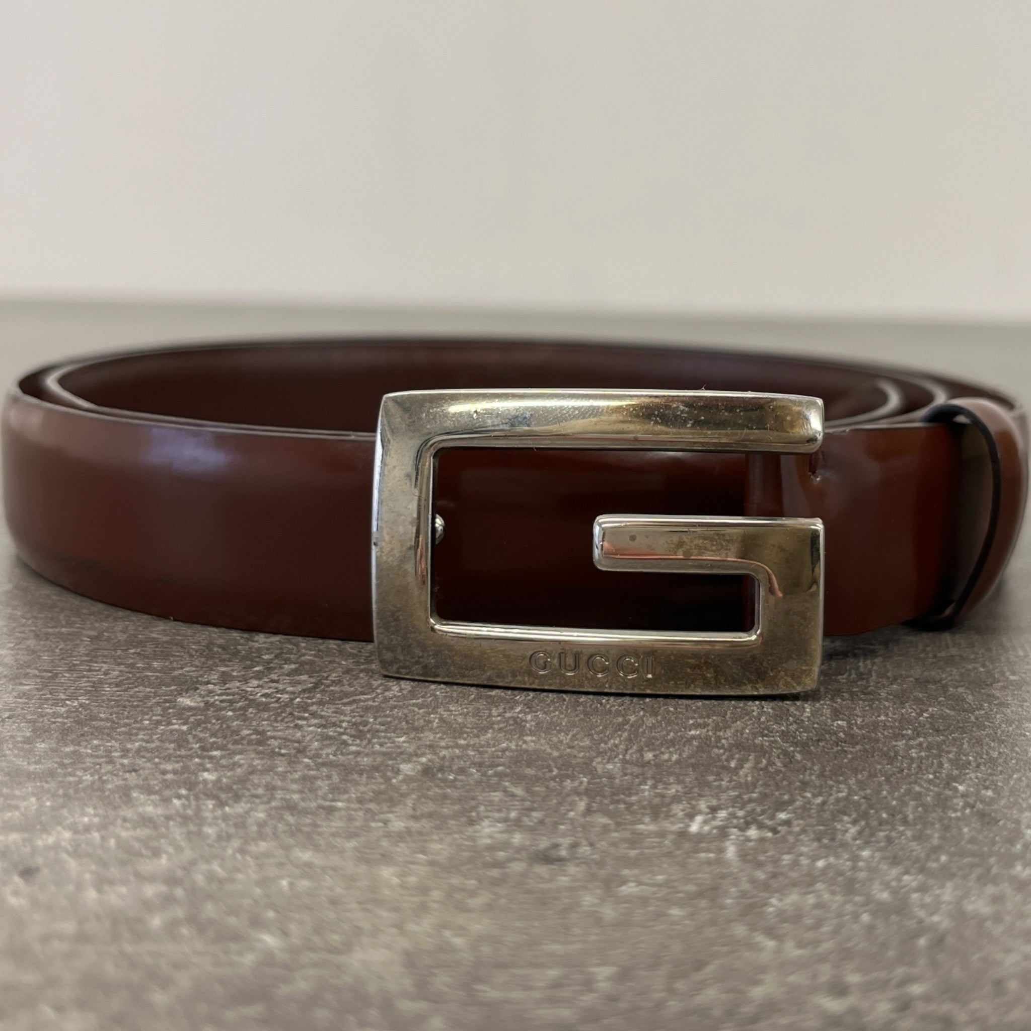 Men's Square G Buckle Belt Brown Size Waist 32"