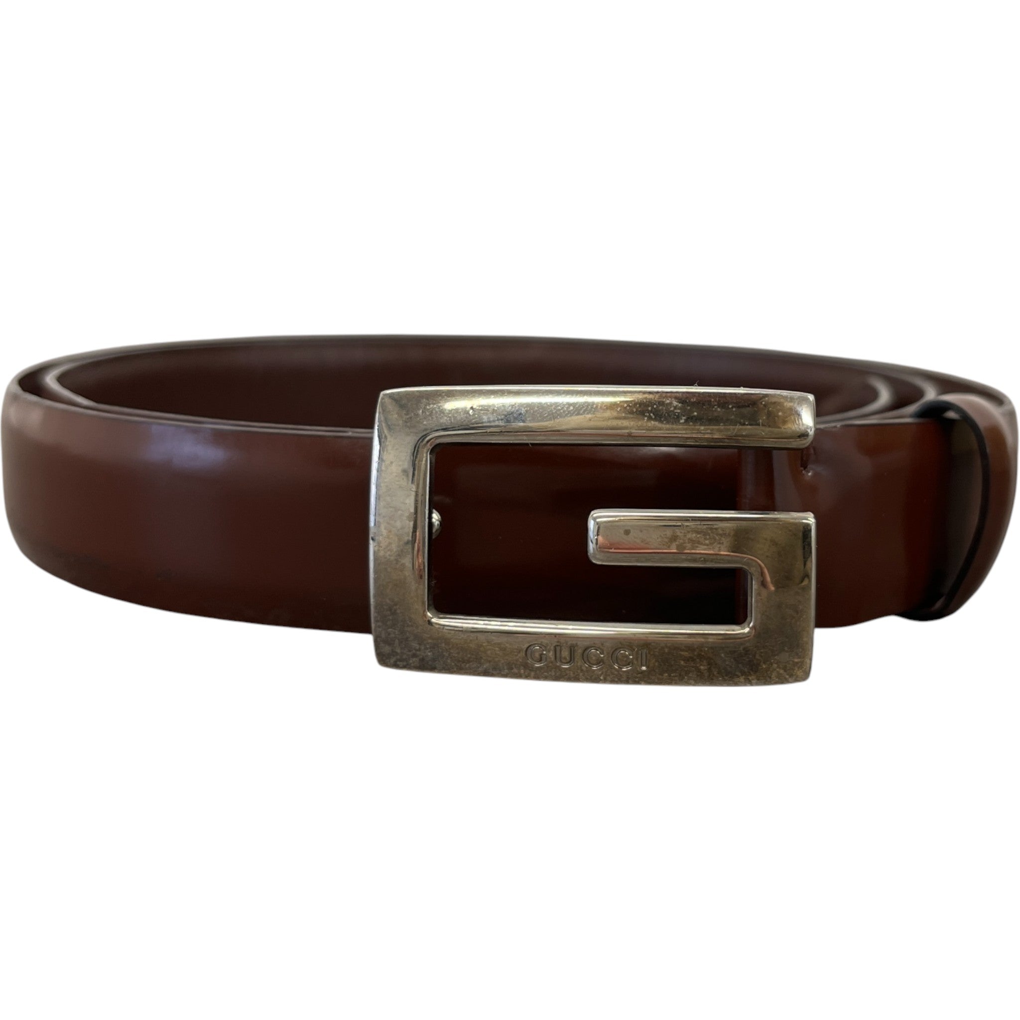Men's Square G Buckle Belt Brown Size Waist 32"