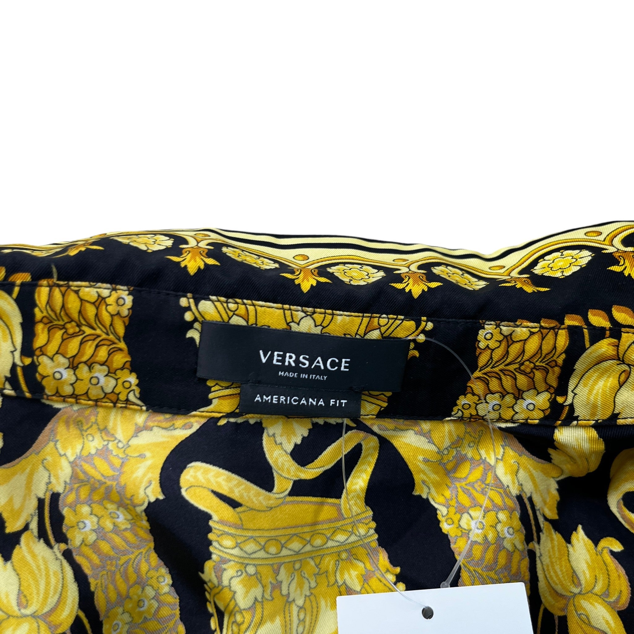 Men's Barocco Print Short Sleeve Shirt Yellow Size IT 52 / UK XL